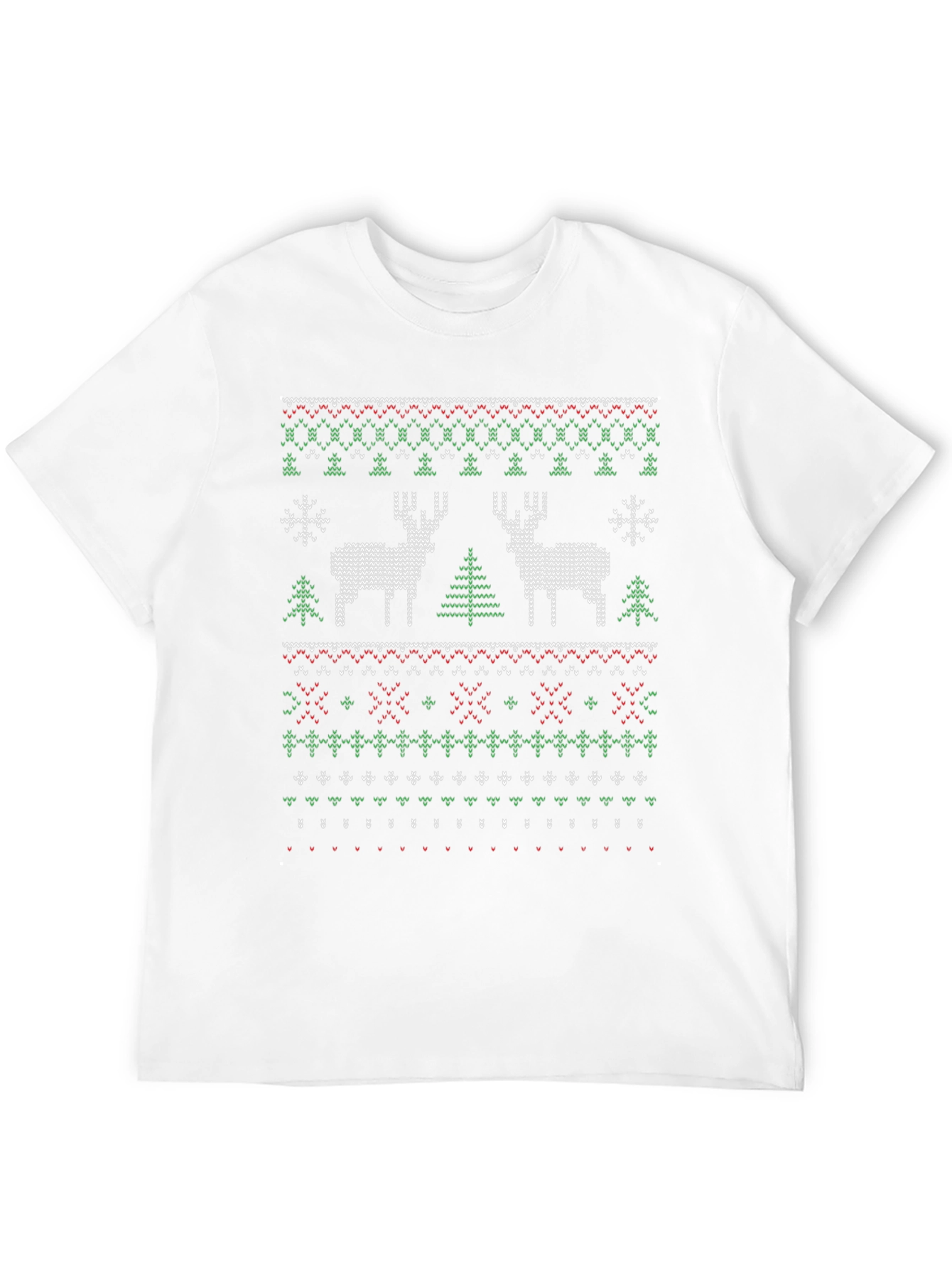 Christmas Deer Knit Pattern Black T-Shirt