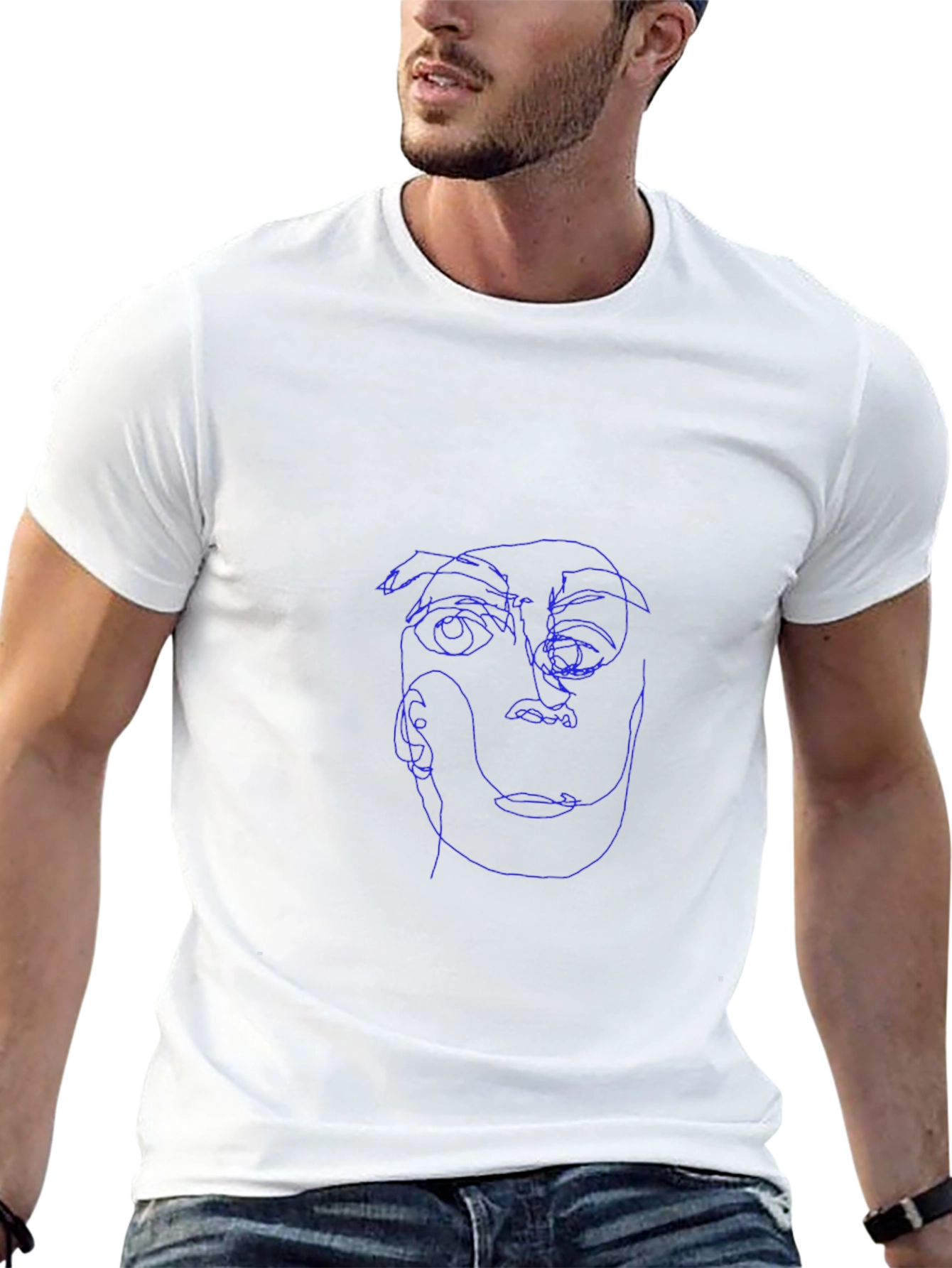 Abstract Face Line Art Black T-Shirt