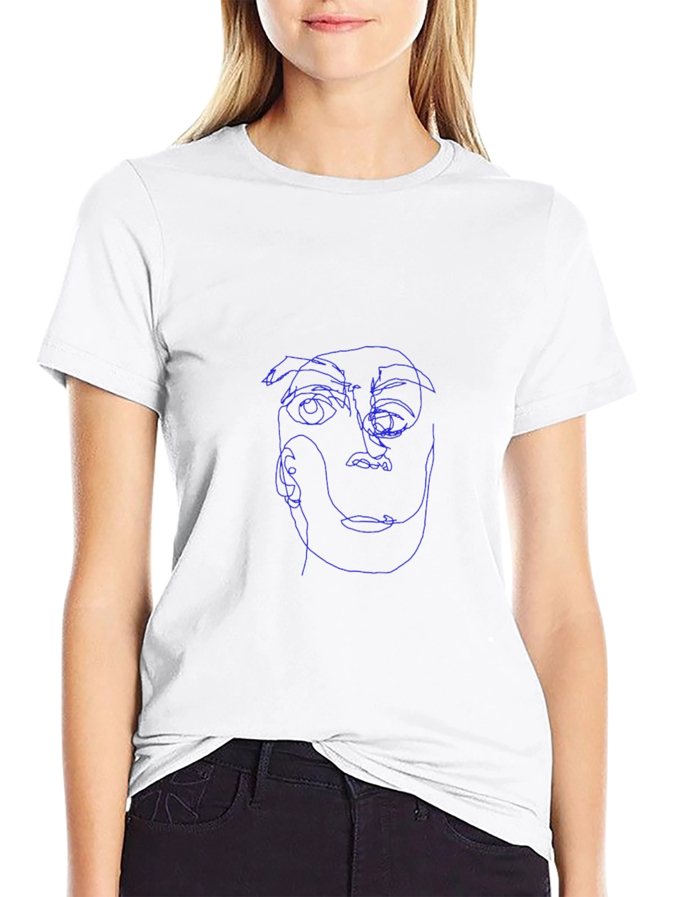 Abstract Face Line Art Black T-Shirt