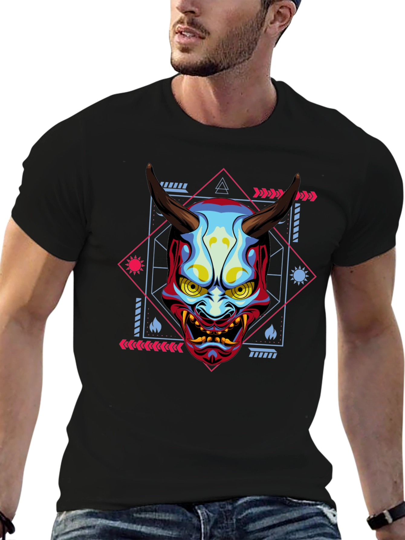 Japanese Oni Mask Graphic T-Shirt