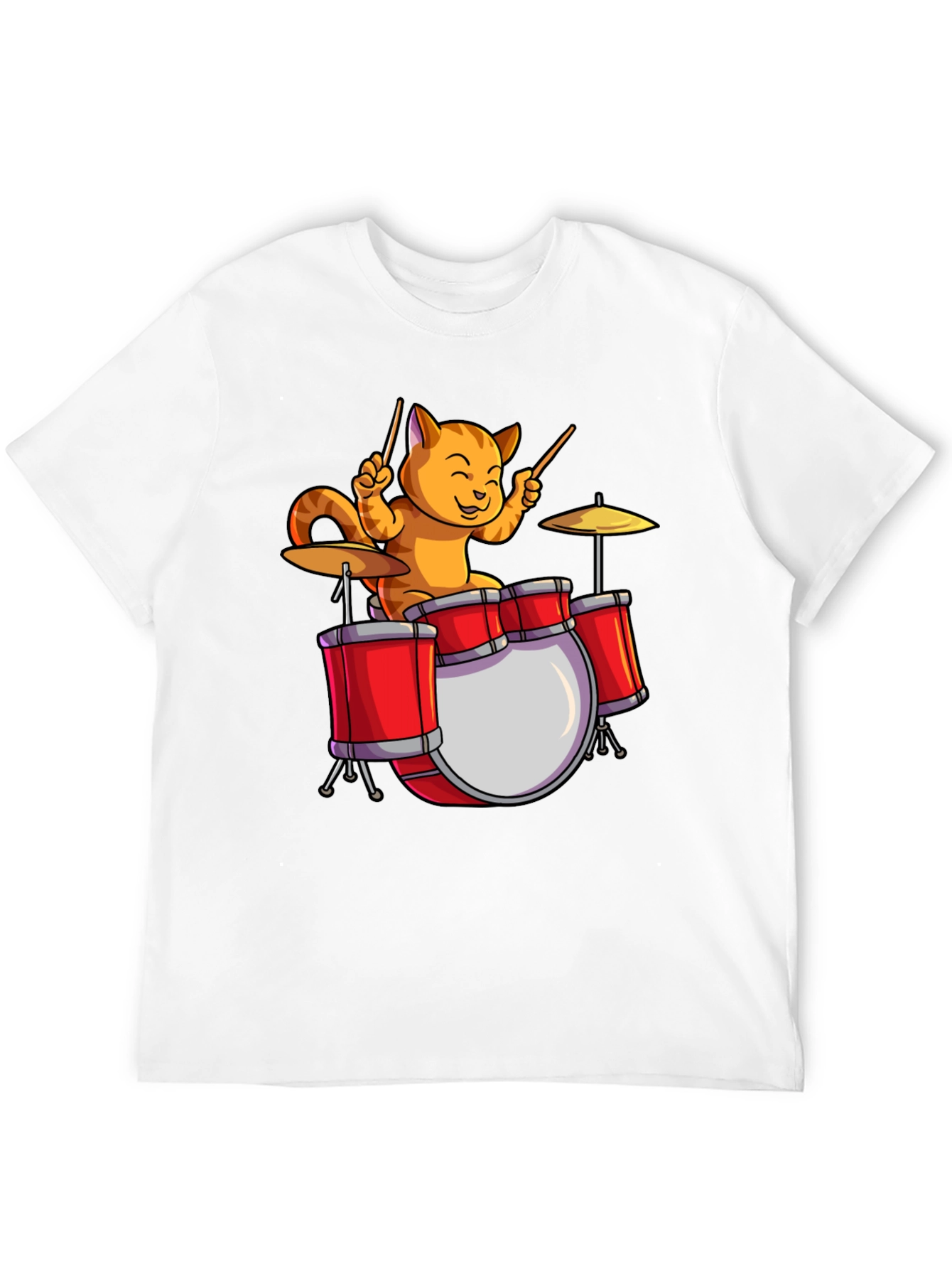 Drummer Cat T-Shirt - Black Cotton Tee