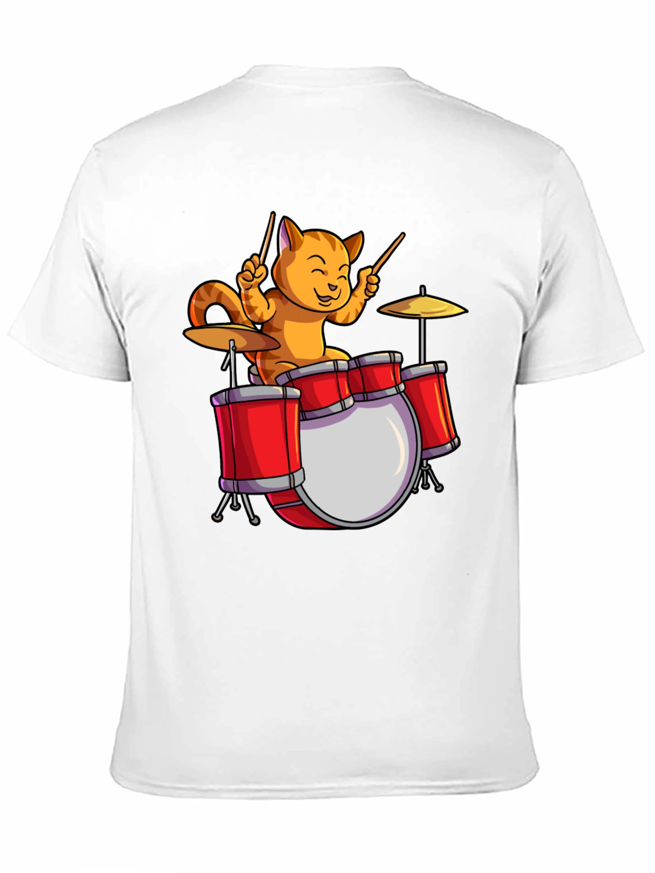 Drummer Cat T-Shirt - Black Cotton Tee