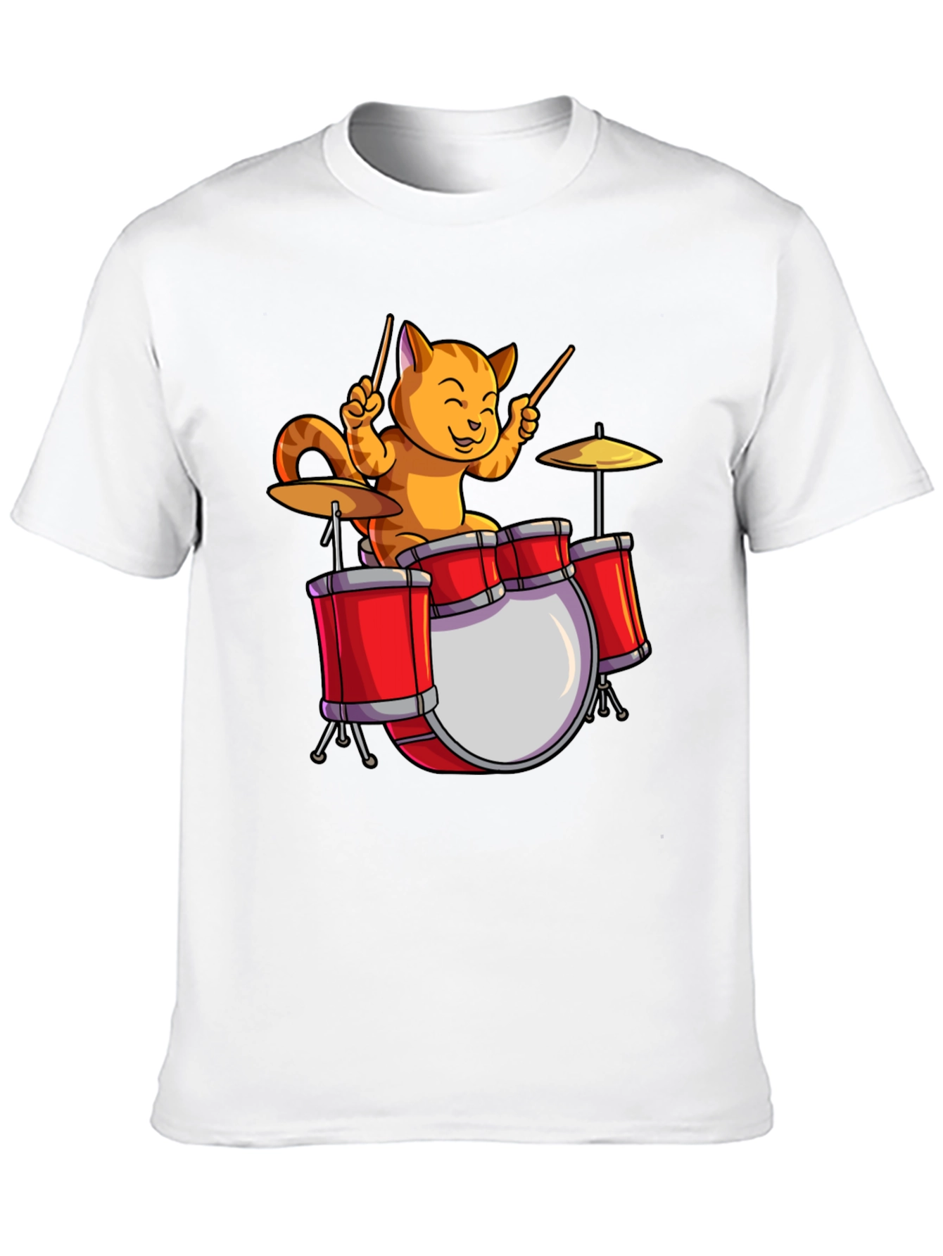 Drummer Cat T-Shirt - Black Cotton Tee
