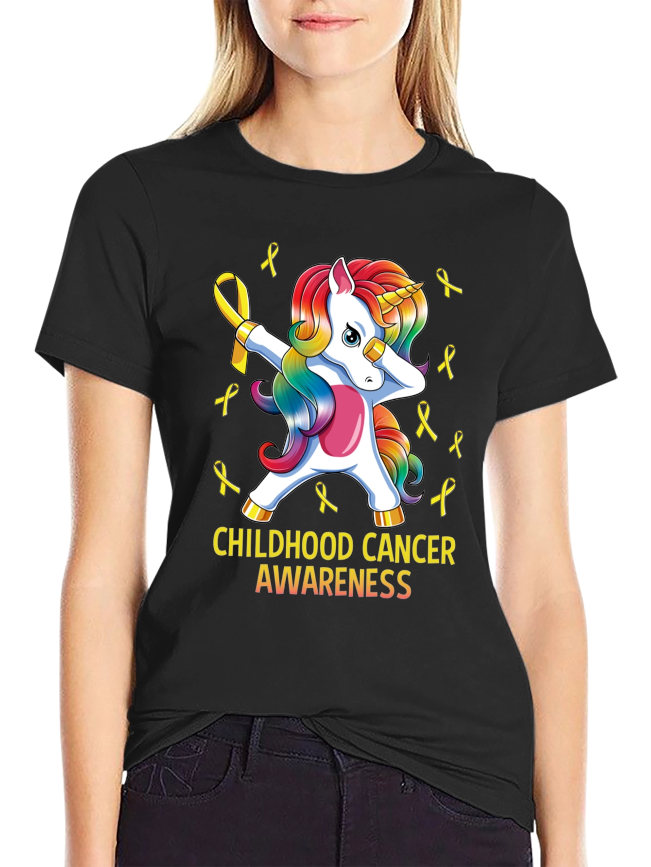 Childhood Cancer Awareness Unicorn Ribbon T-Shirt