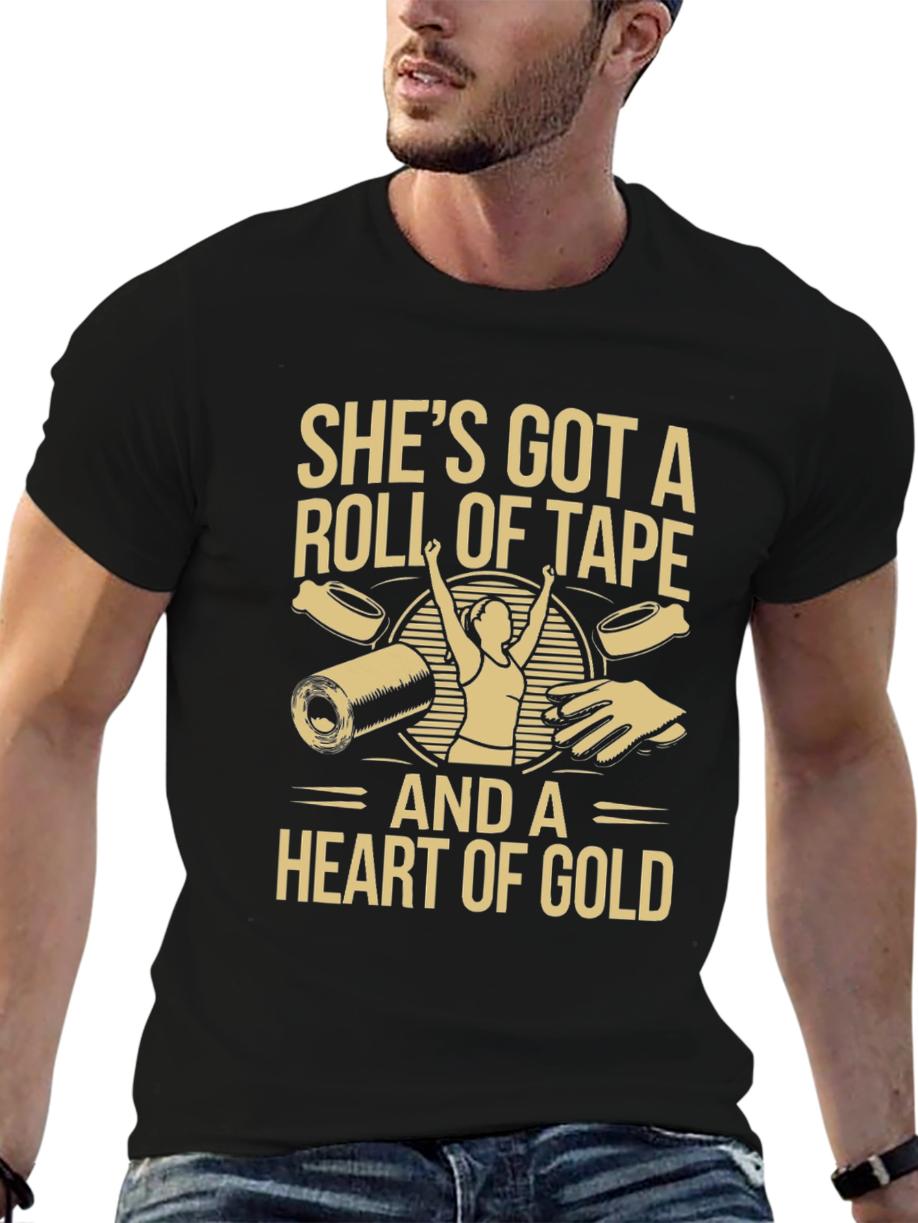 Roll of Tape and Heart of Gold Black T-Shirt