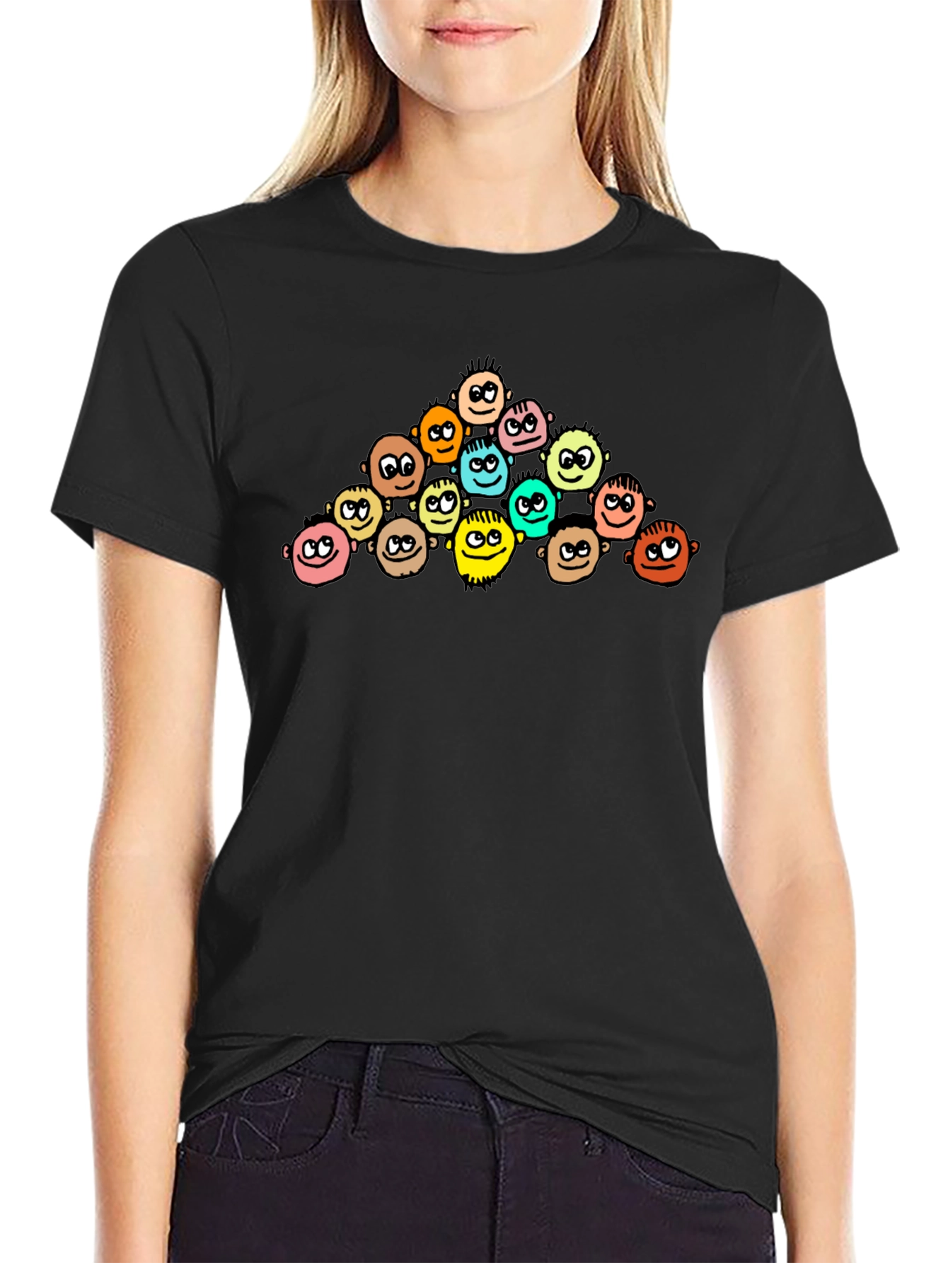 Cartoon Crowd Black T-Shirt