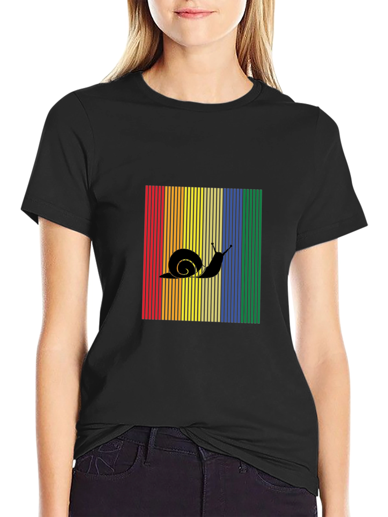 Snail Silhouette Rainbow Striped T-Shirt