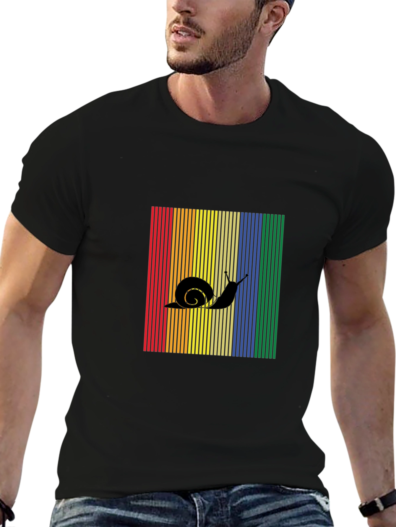 Snail Silhouette Rainbow Striped T-Shirt