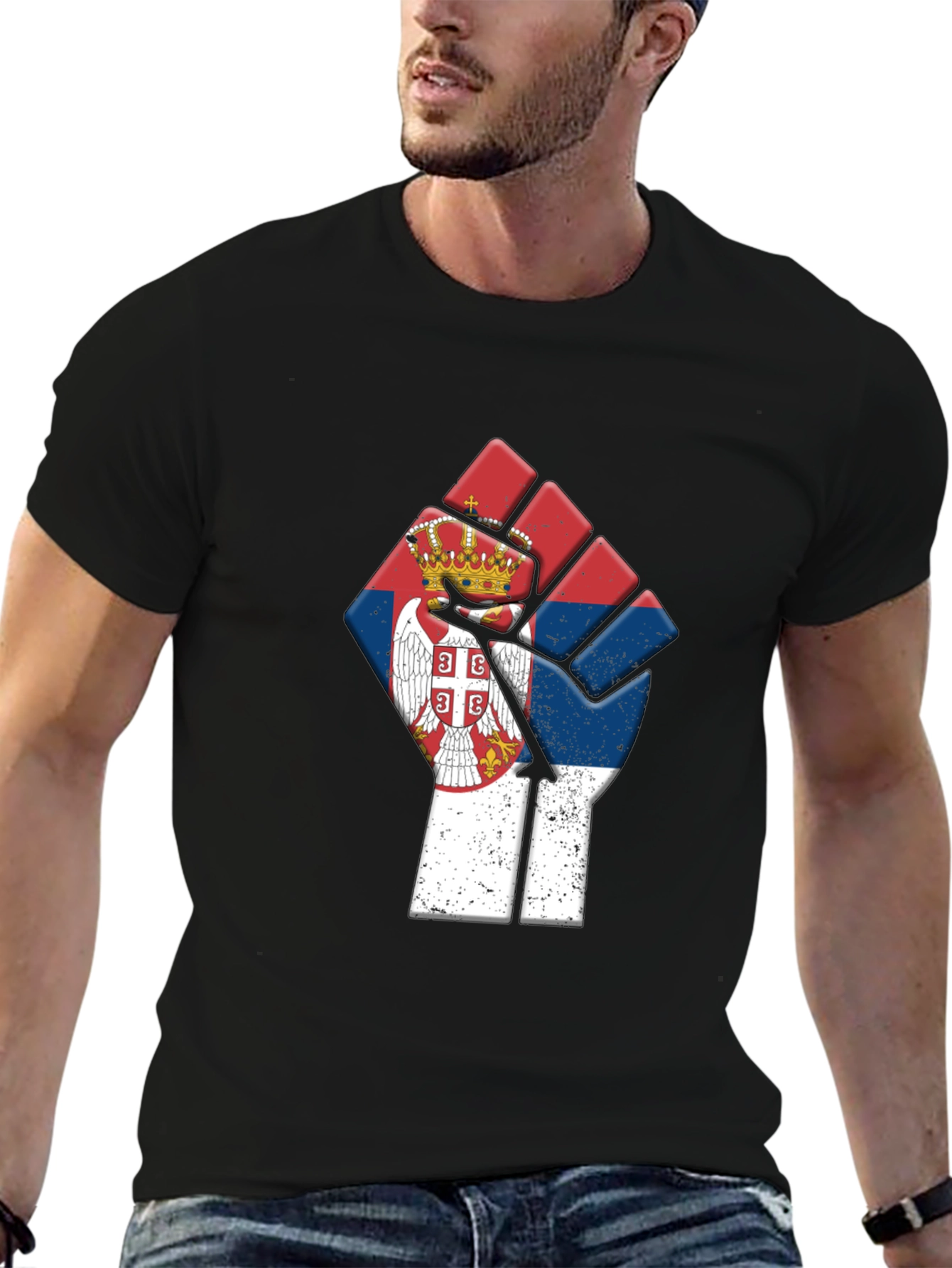 Serbia Flag Fist Graphic T-Shirt
