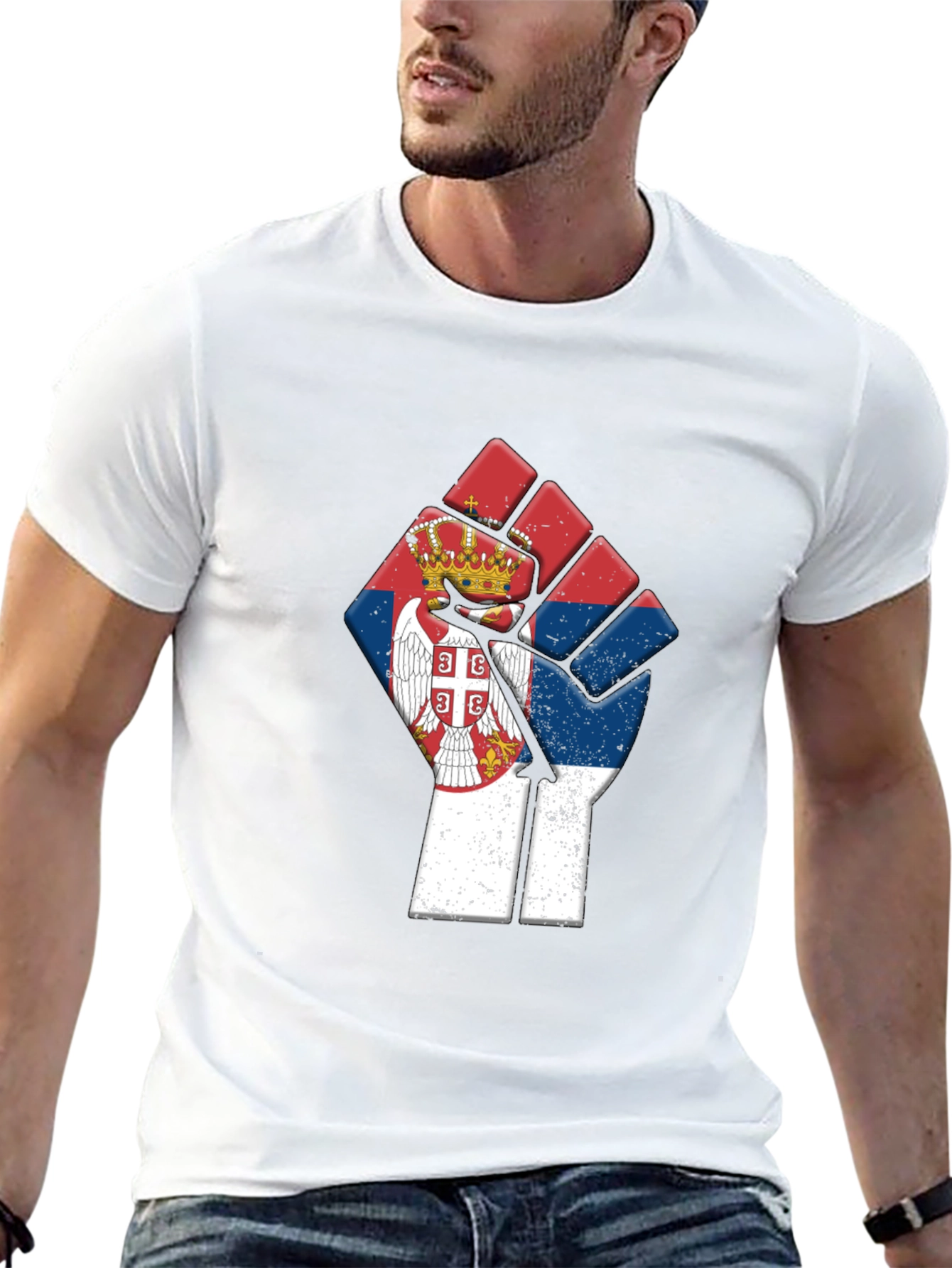 Serbia Flag Fist Graphic T-Shirt