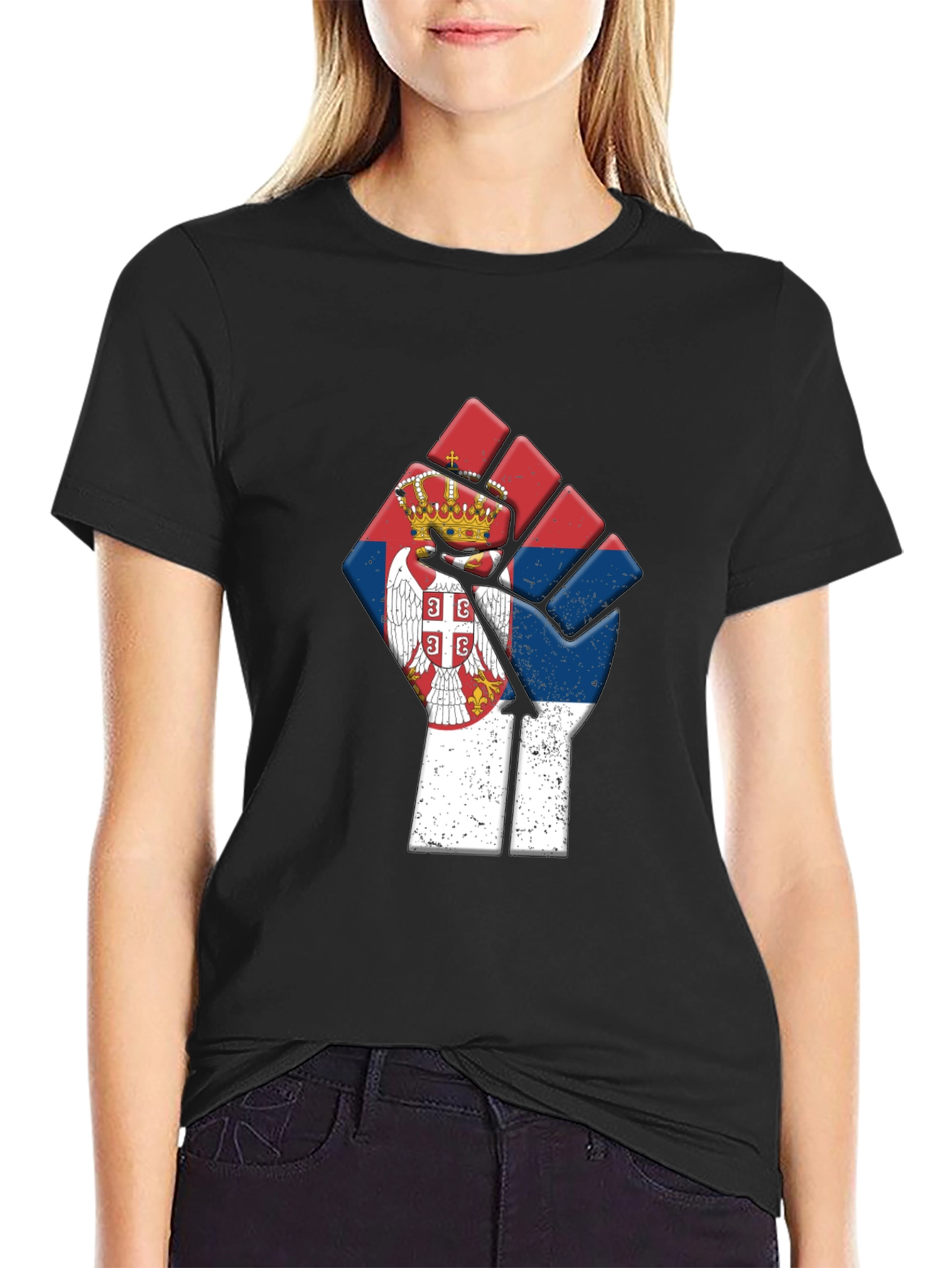 Serbia Flag Fist Graphic T-Shirt