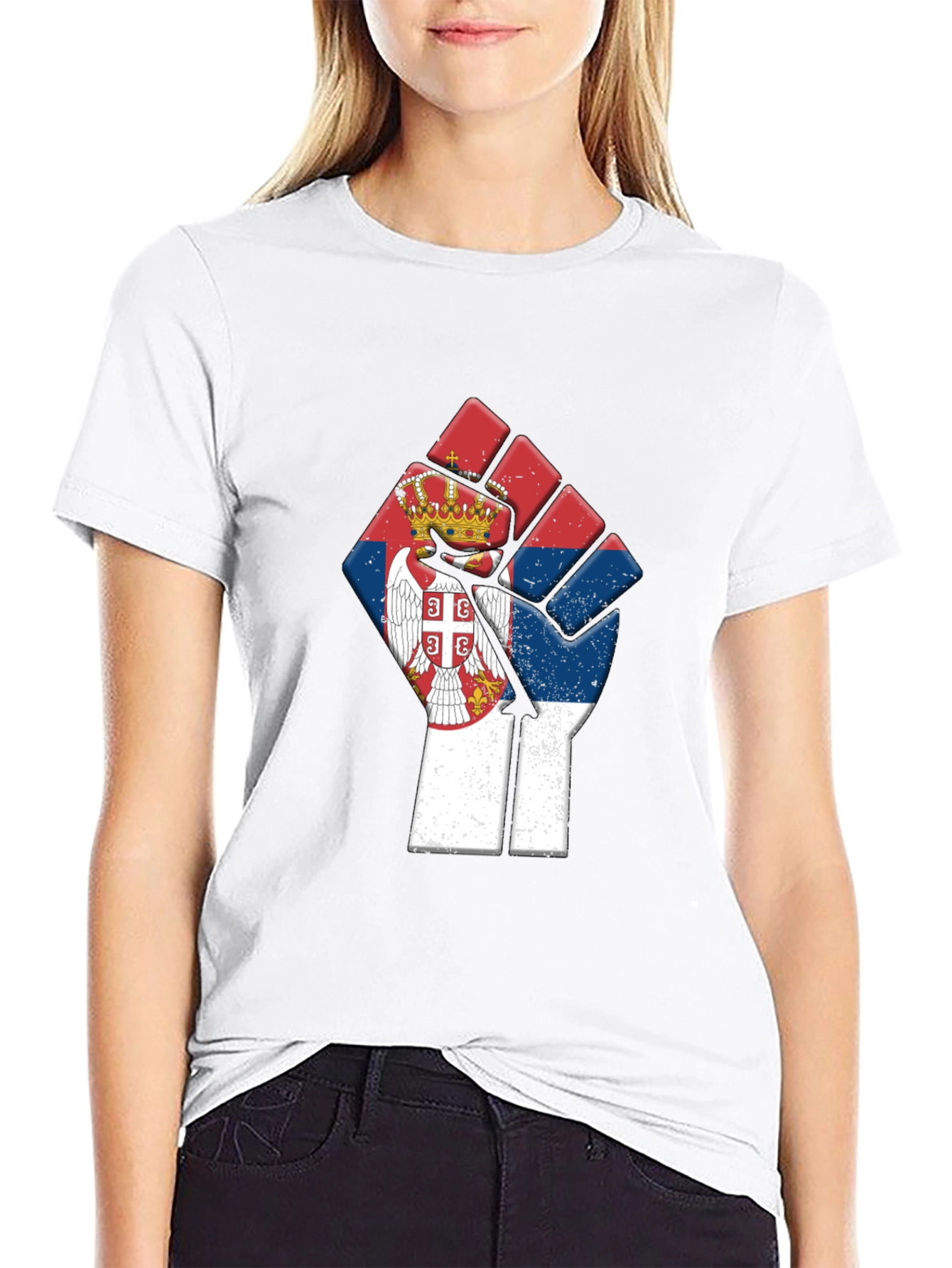 Serbia Flag Fist Graphic T-Shirt