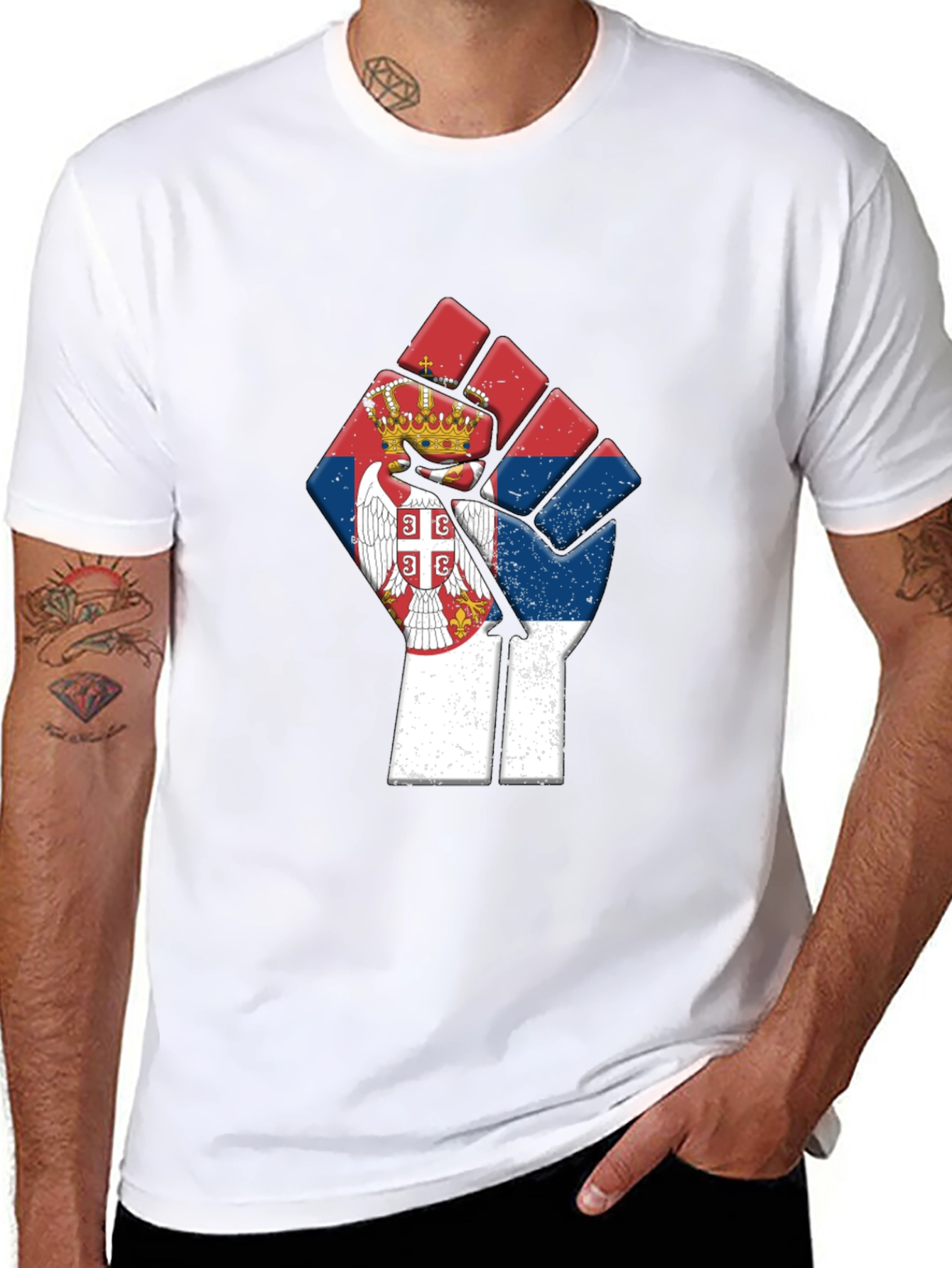 Serbia Flag Fist Graphic T-Shirt