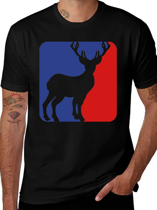 Deer Silhouette Graphic Tee - Blue and Red