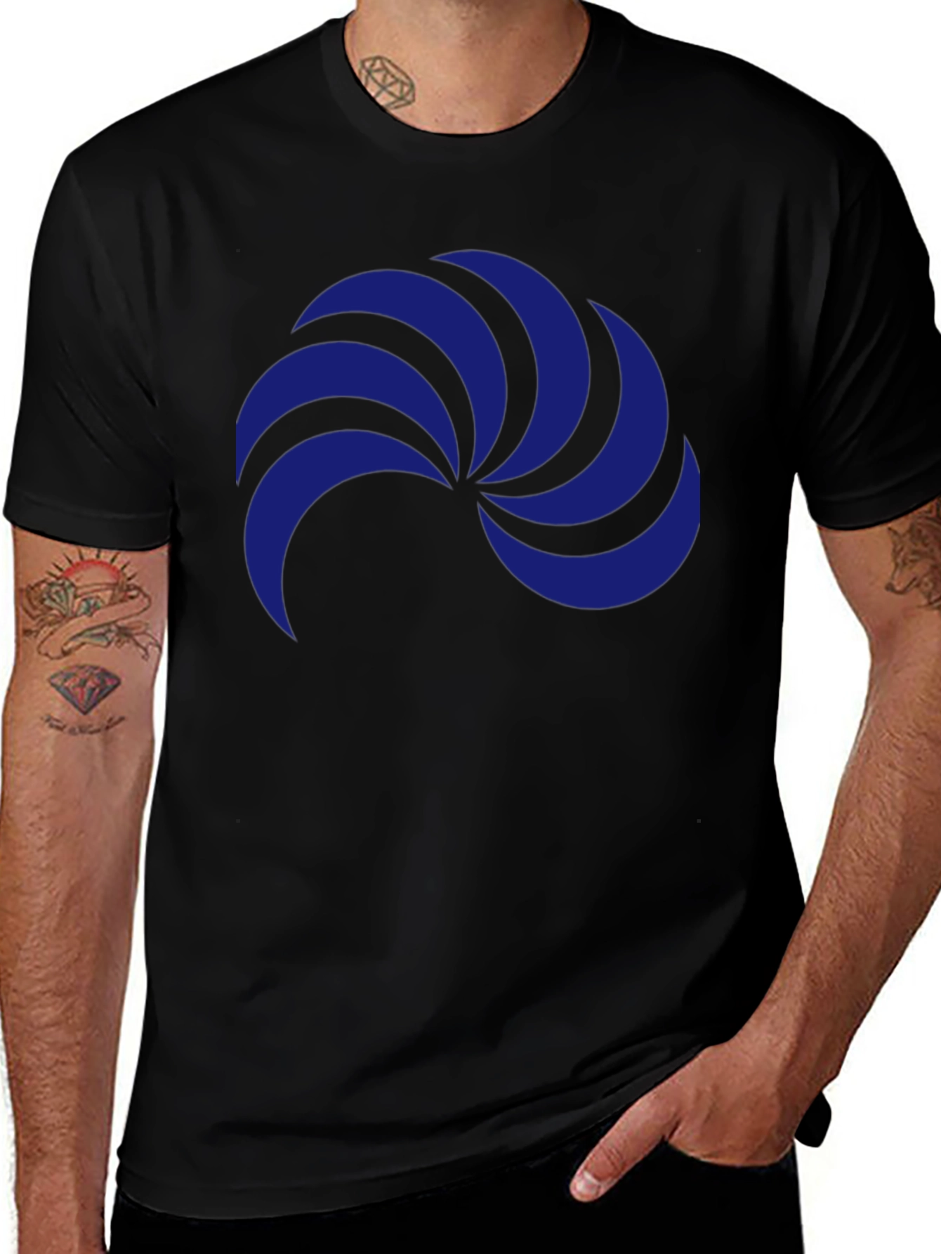 Stylish Black T-Shirt with Blue Abstract Graphic Print
