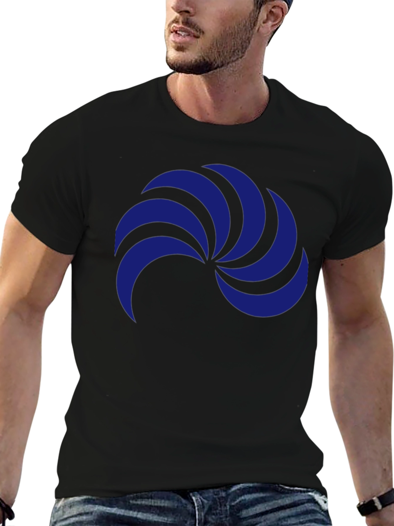 Stylish Black T-Shirt with Blue Abstract Graphic Print
