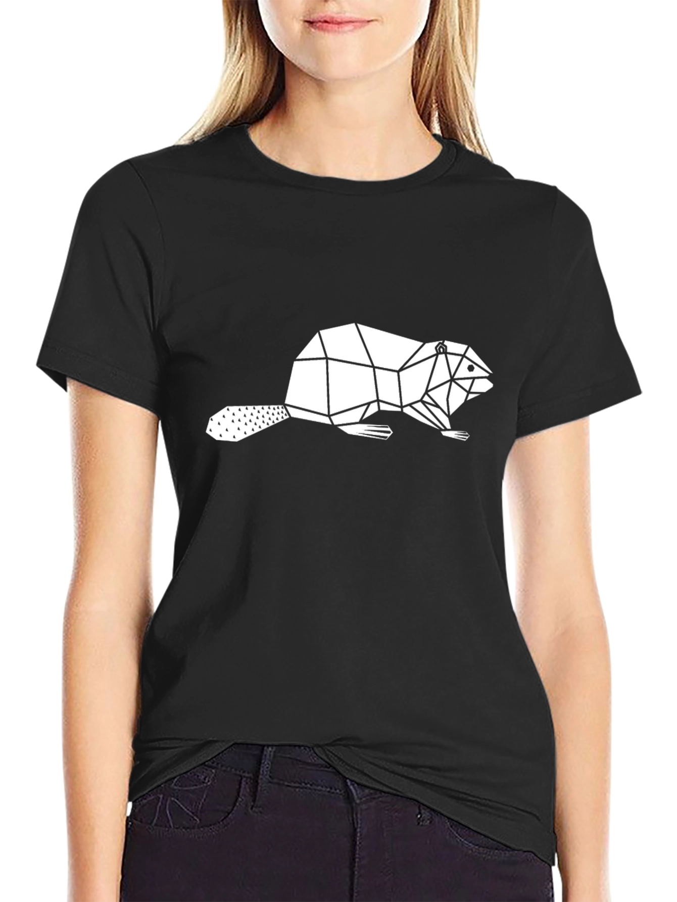 Geometric Beaver Graphic Tee - Black