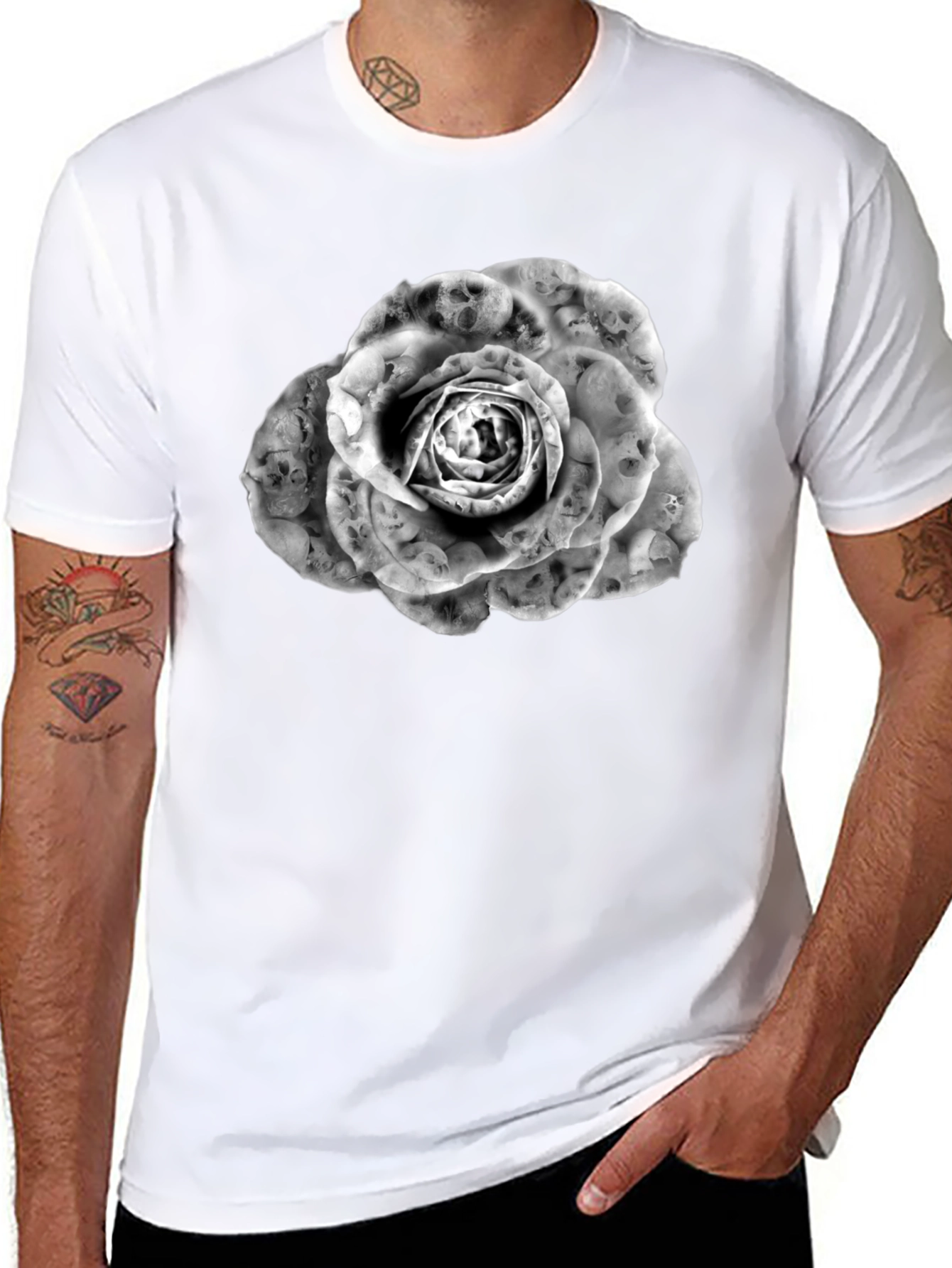 Skull Rose Graphic Tee - Mens Fashion