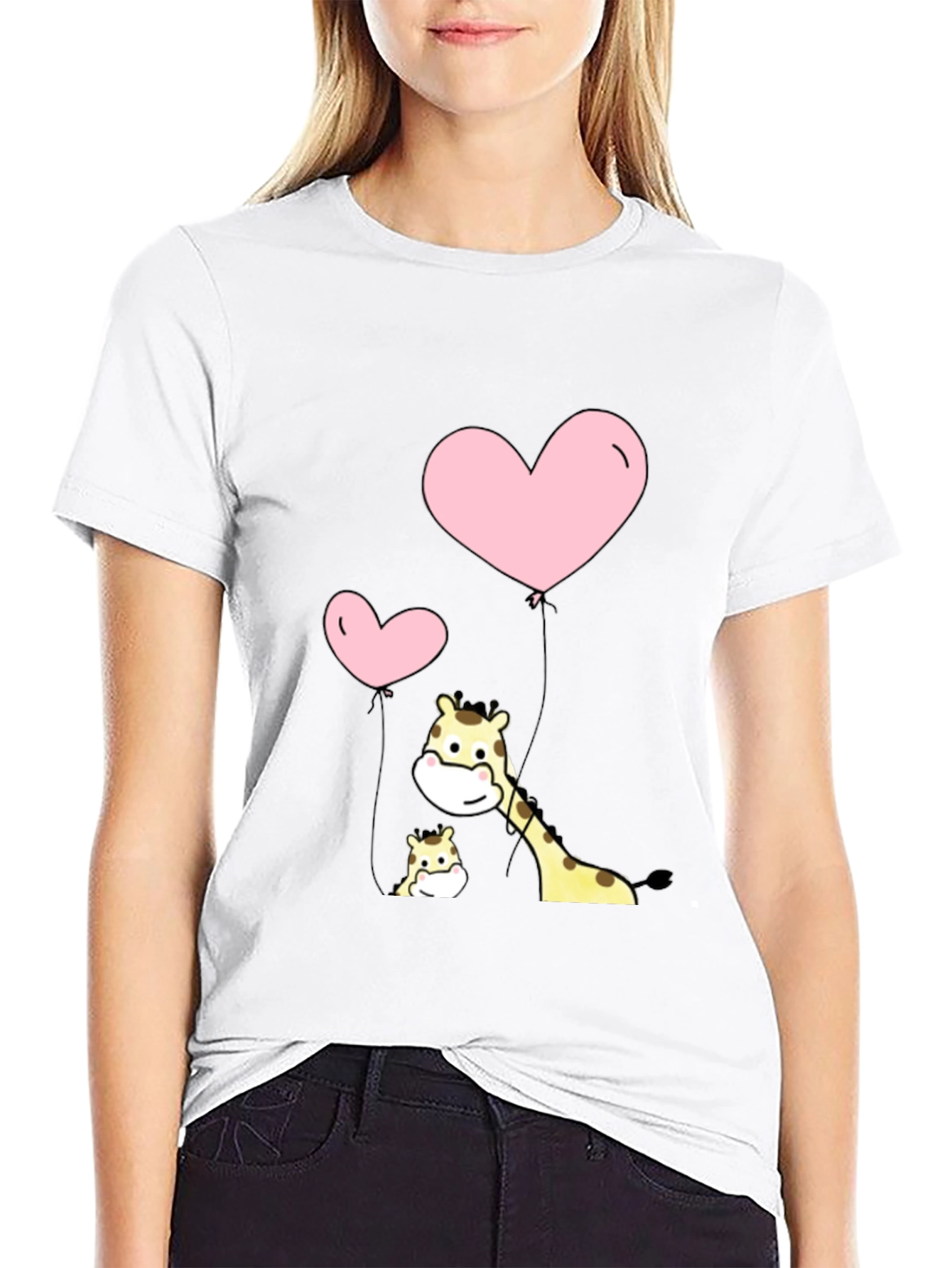 Cute Giraffe with Heart Balloons T-Shirt