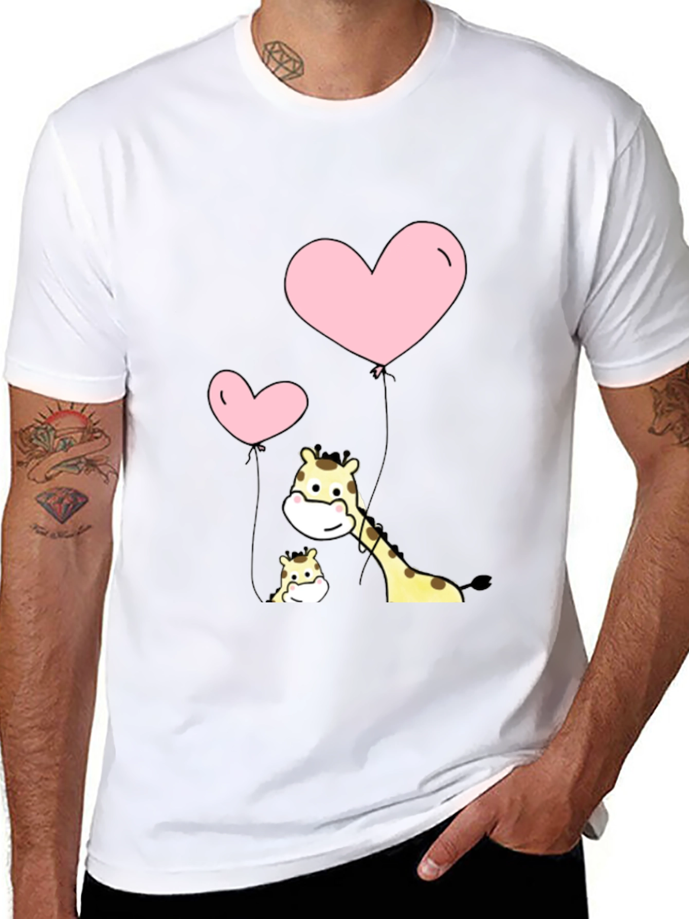 Cute Giraffe with Heart Balloons T-Shirt