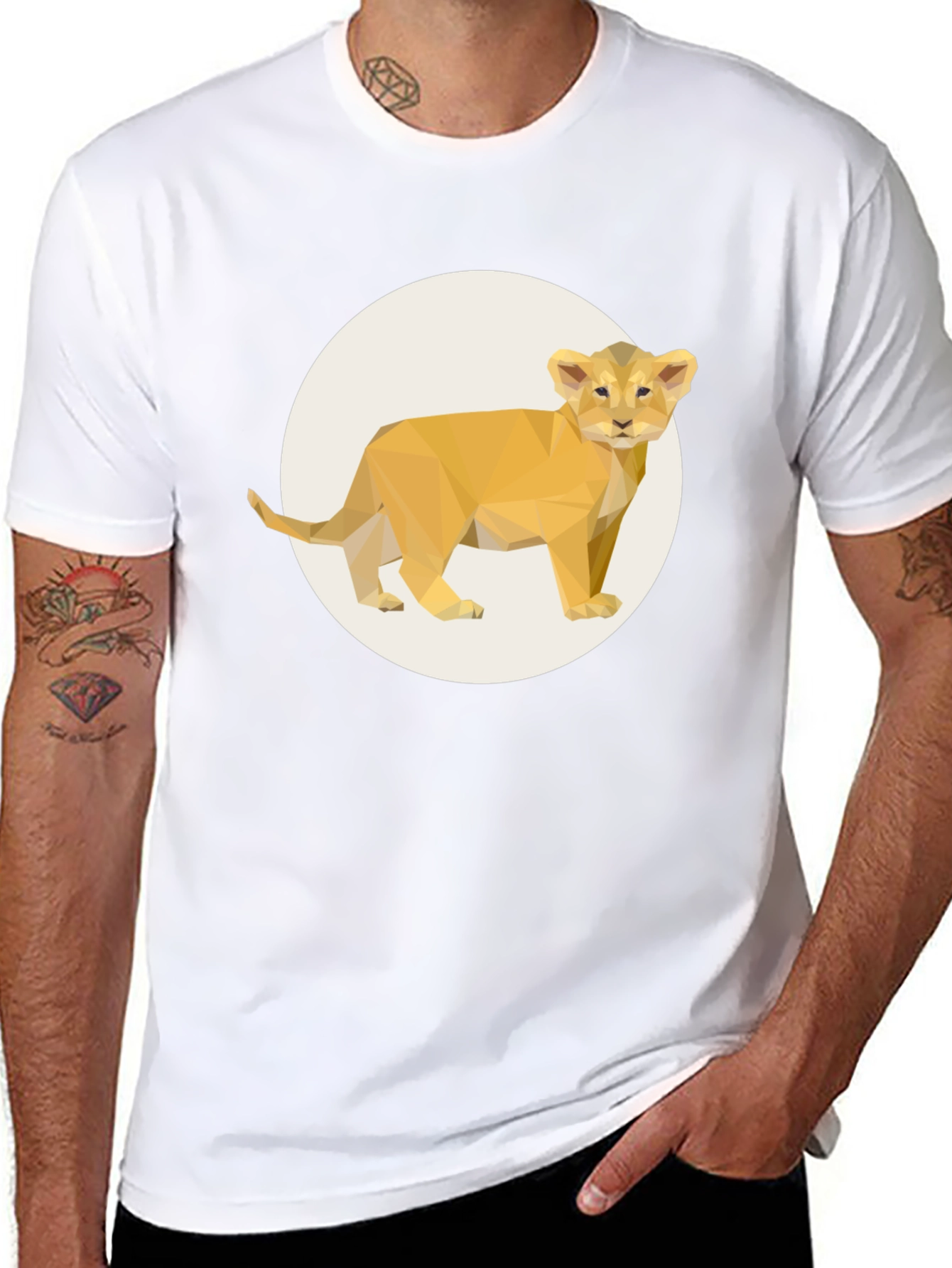 Geometric Lion Cub T-Shirt - Black