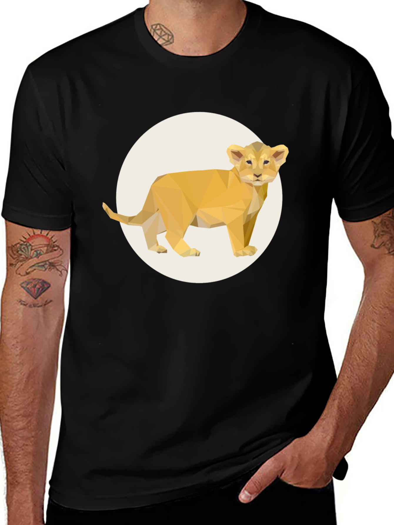 Geometric Lion Cub T-Shirt - Black