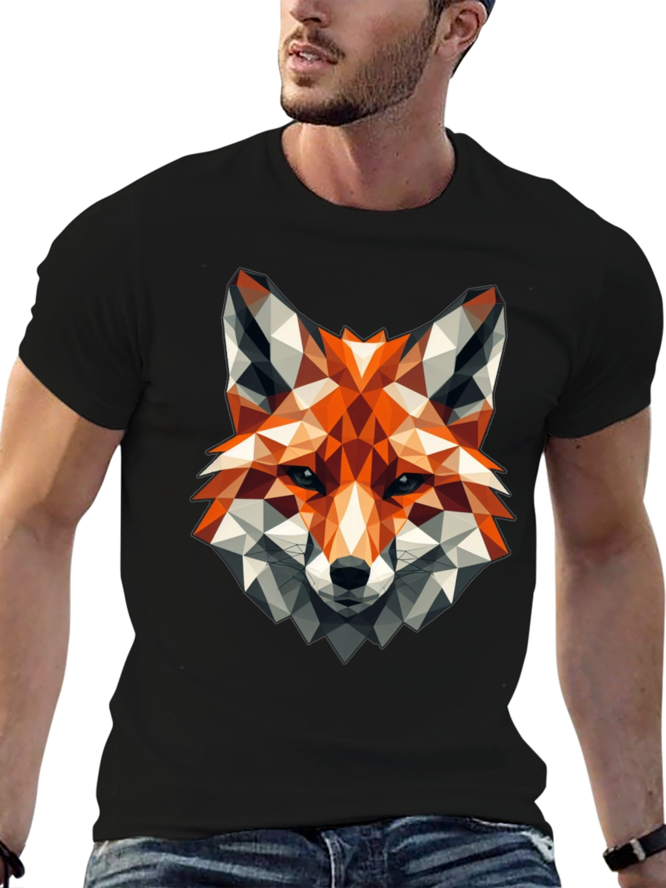Geometric Fox Graphic Tee - Stylish Black T-Shirt