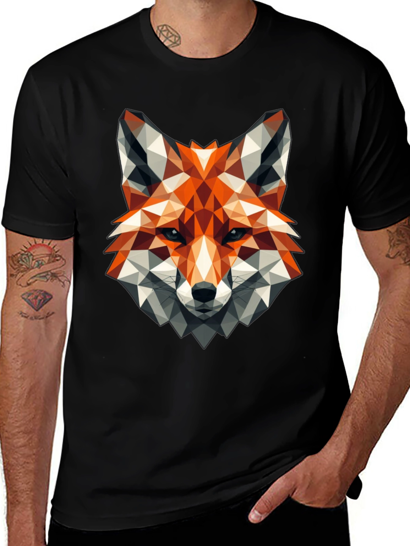 Geometric Fox Graphic Tee - Stylish Black T-Shirt