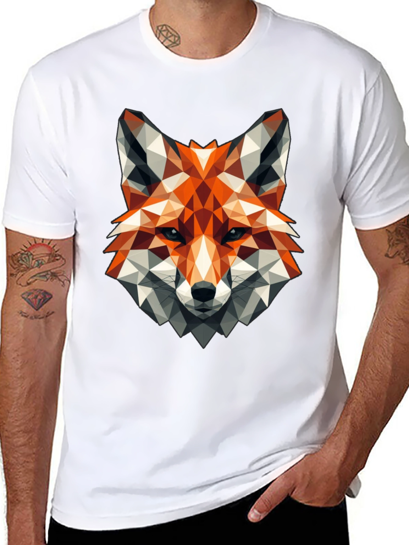 Geometric Fox Graphic Tee - Stylish Black T-Shirt