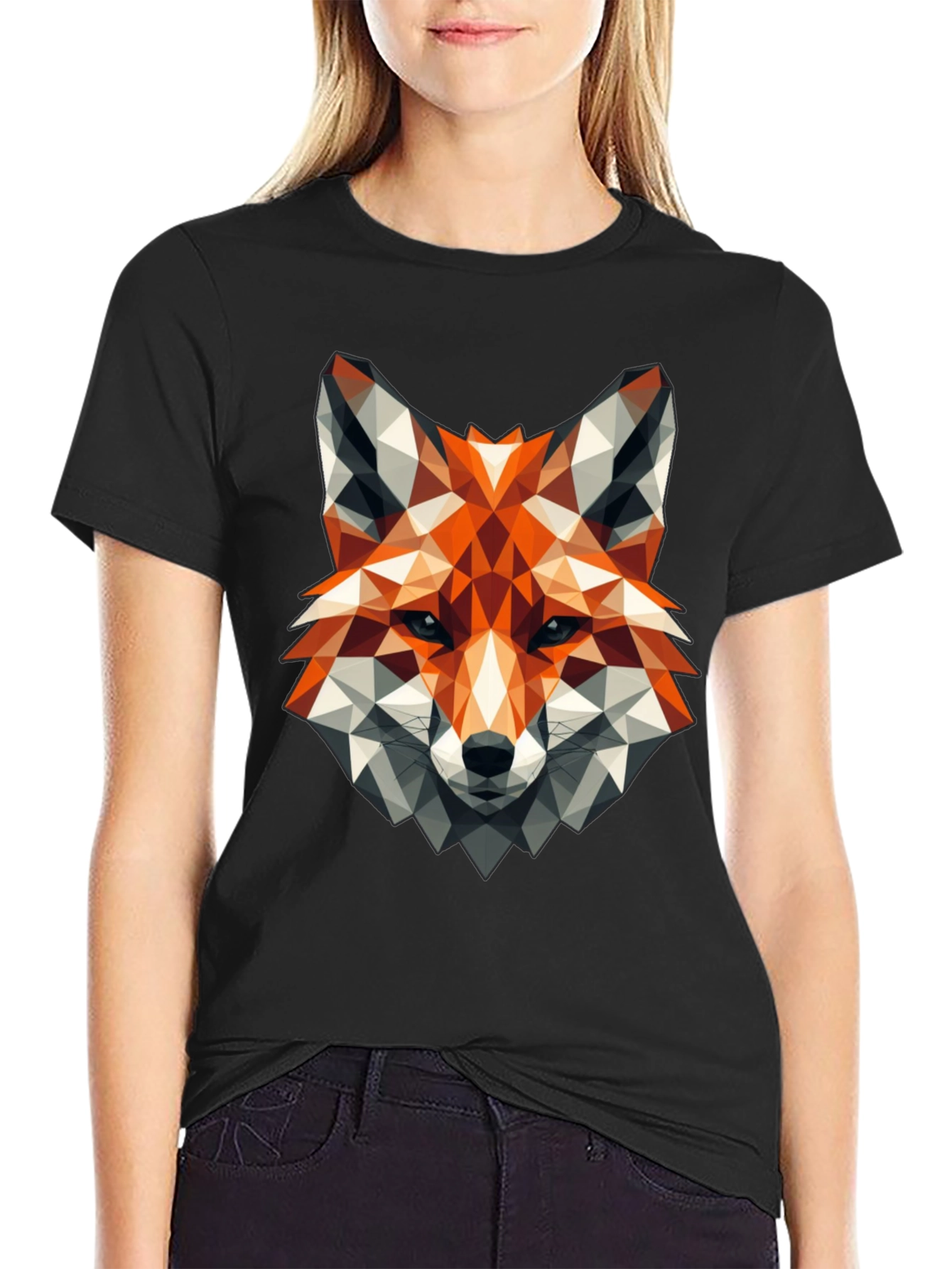 Geometric Fox Graphic Tee - Stylish Black T-Shirt