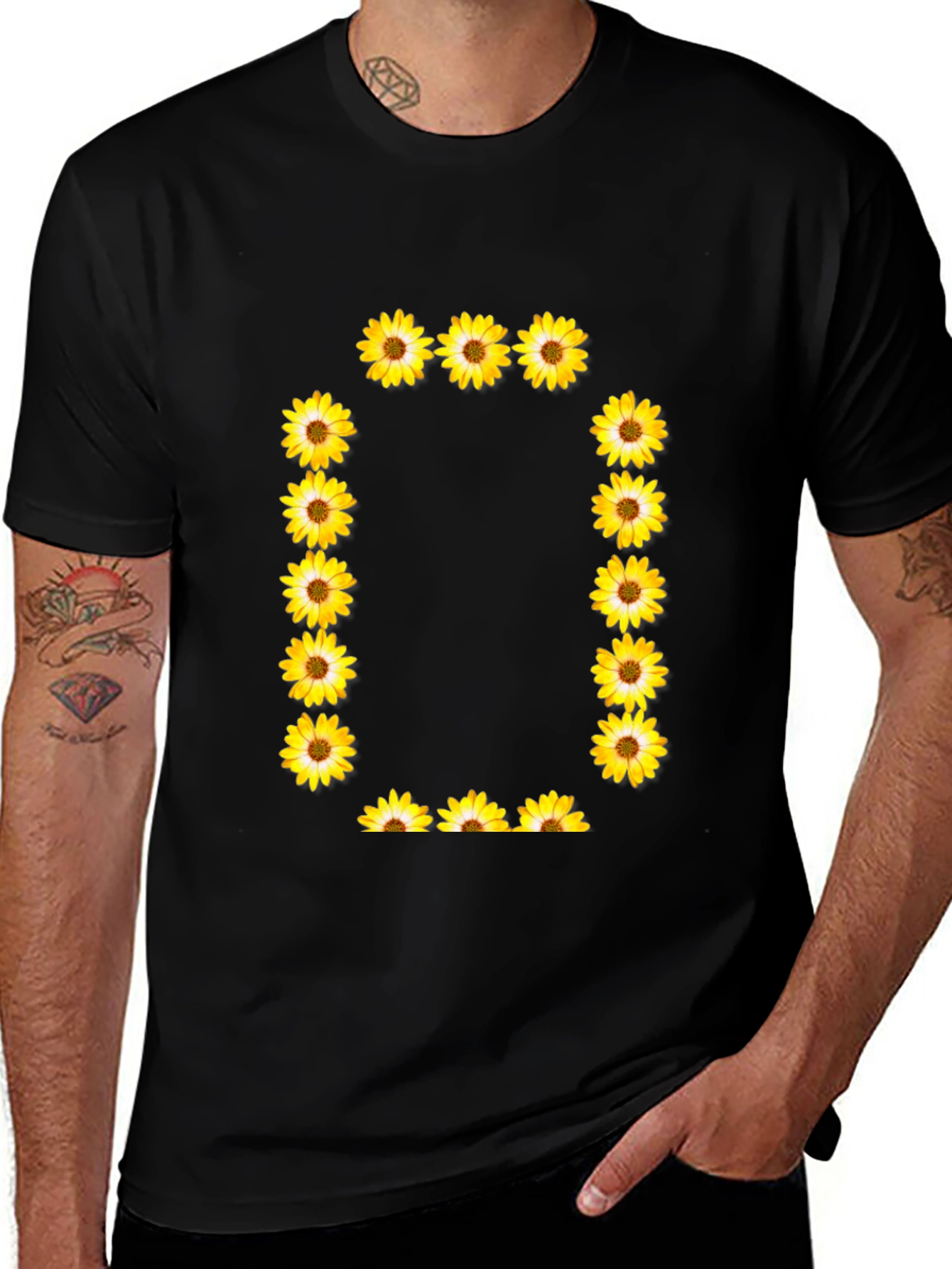 Floral Letter O Black T-Shirt