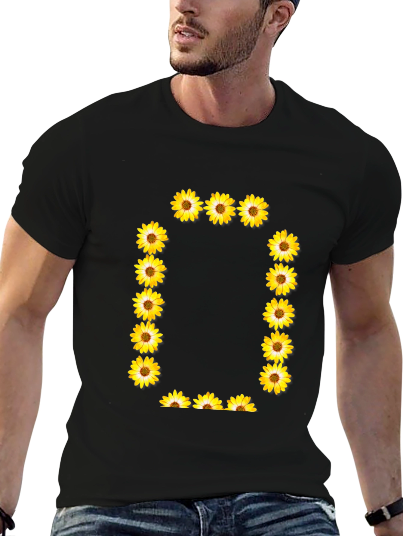 Floral Letter O Black T-Shirt