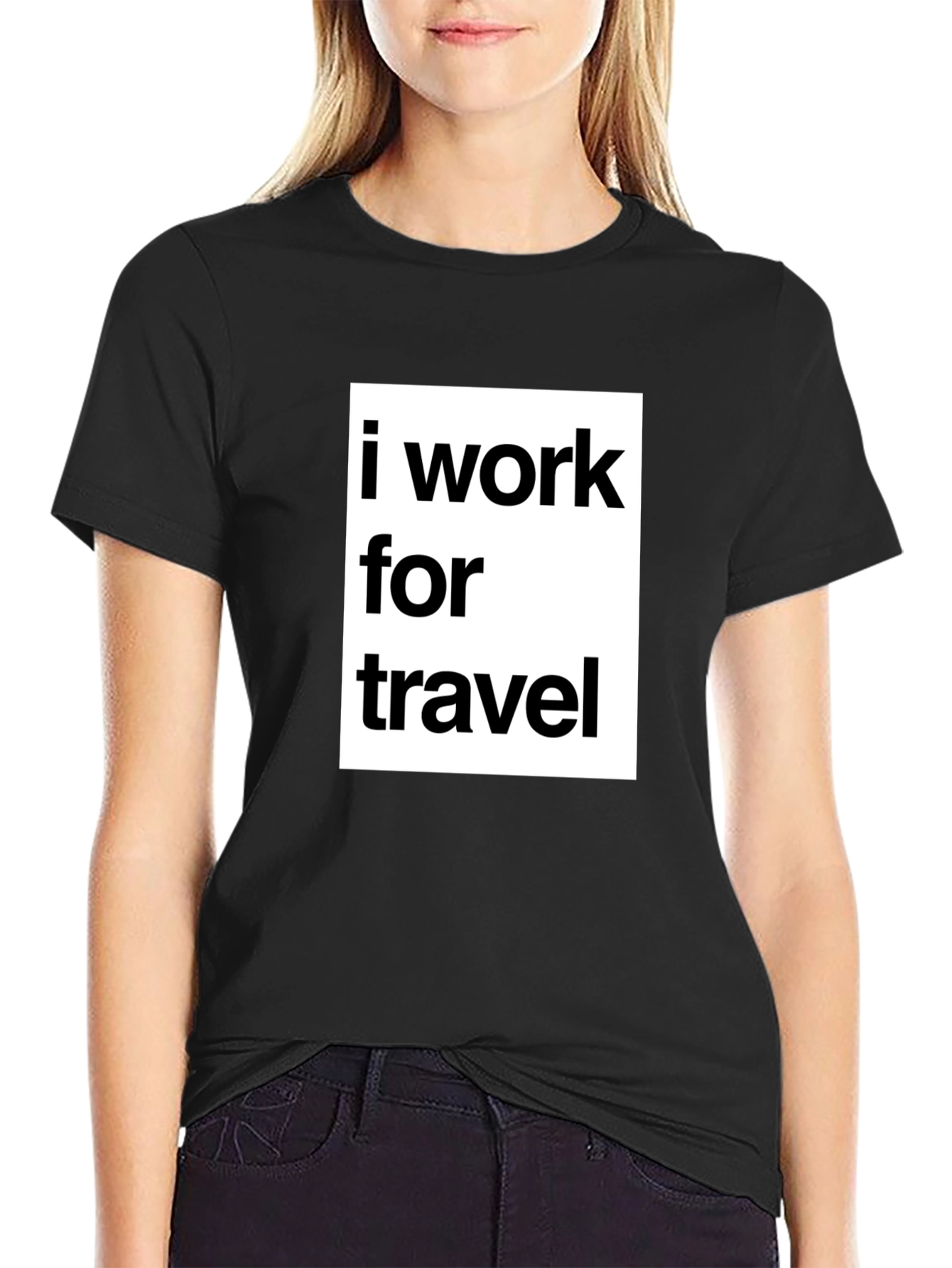 I Work for Travel Black Graphic T-Shirt