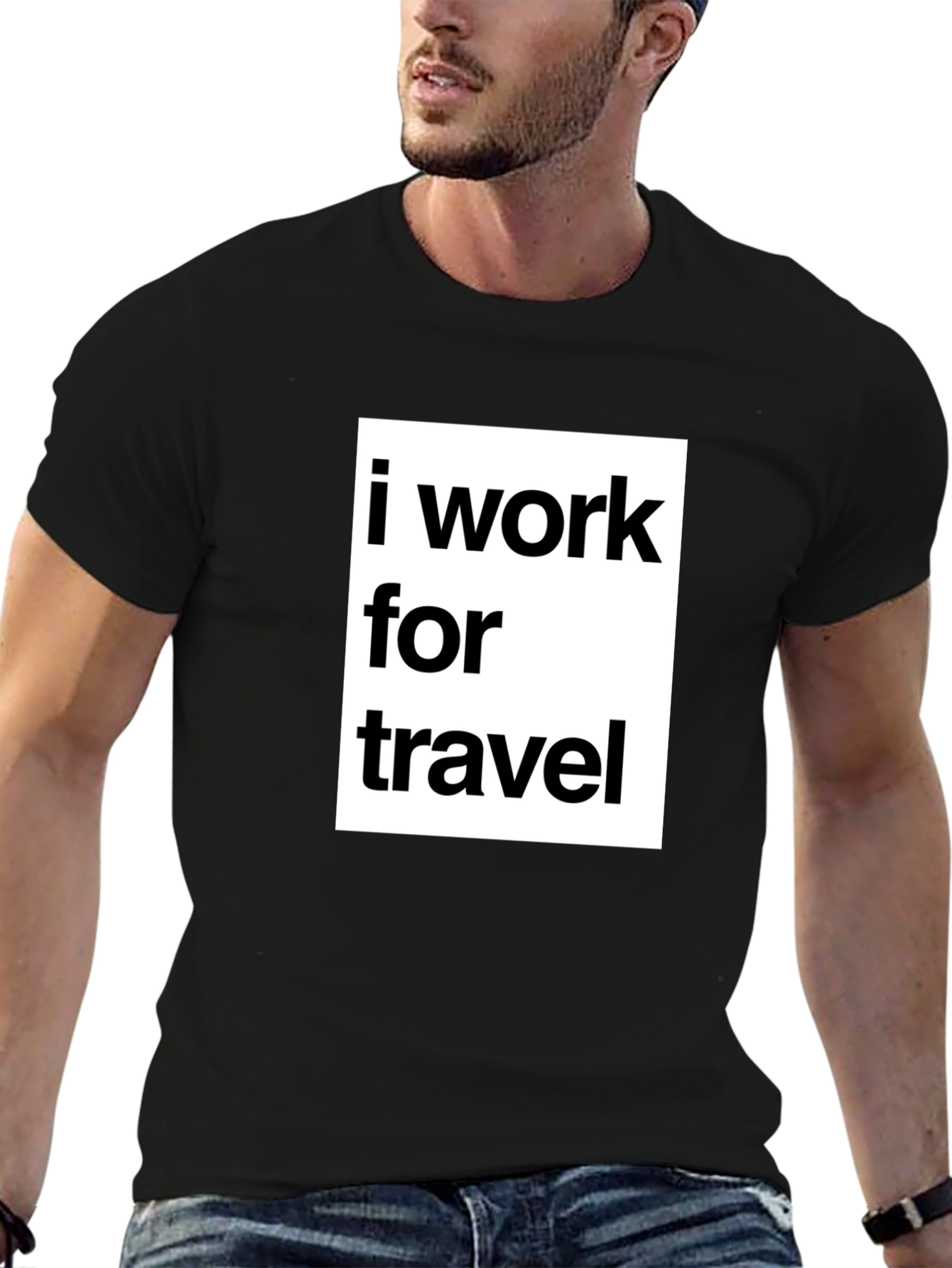 I Work for Travel Black Graphic T-Shirt