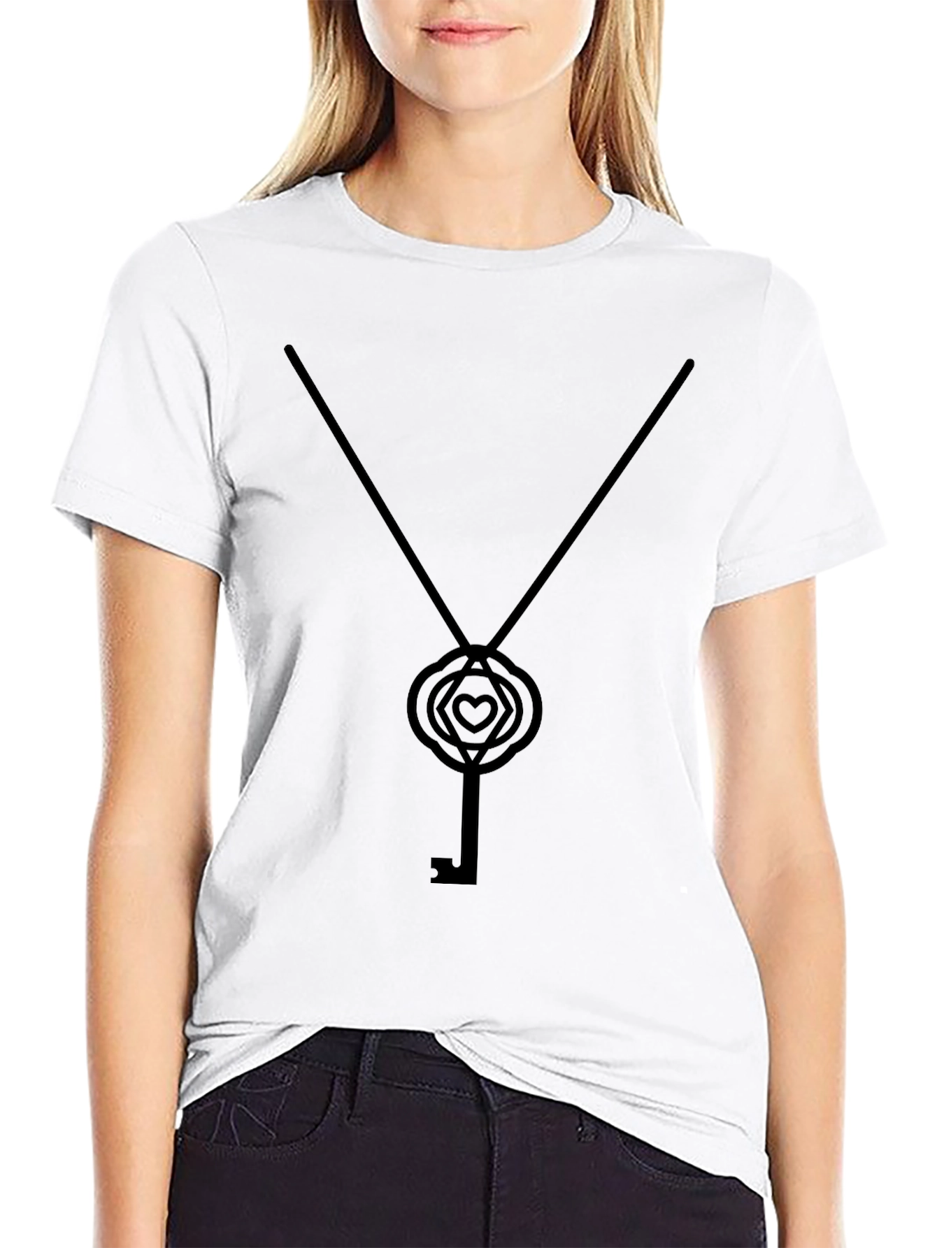 Heart Key Graphic Black T-Shirt