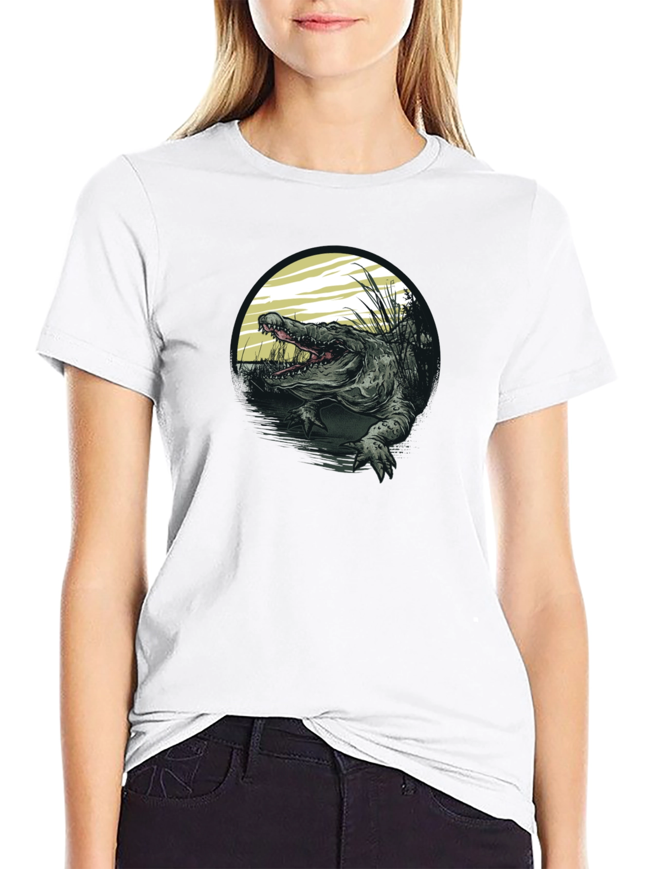 Crocodile Swamp Graphic Tee - Bold Black T-Shirt