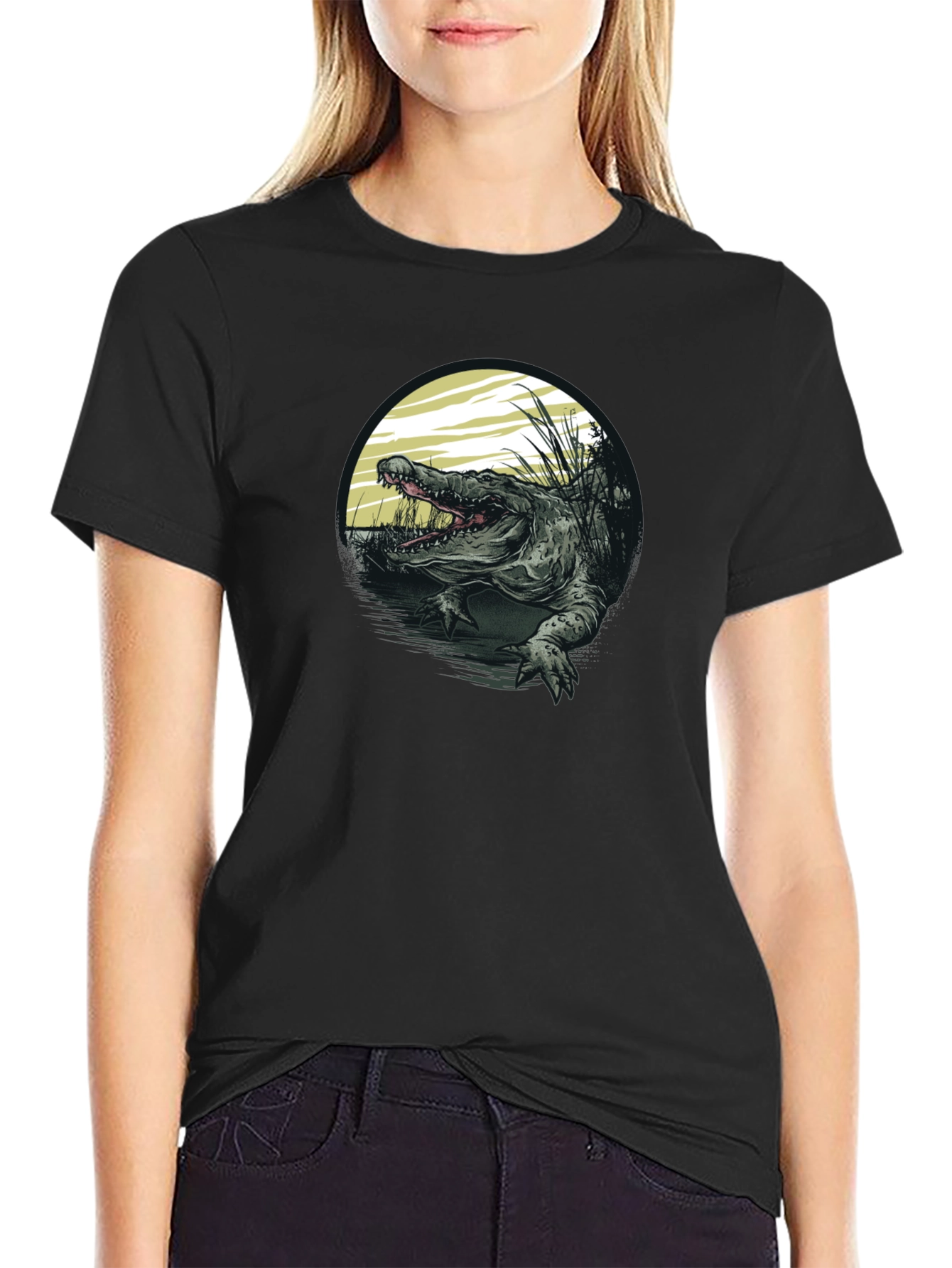 Crocodile Swamp Graphic Tee - Bold Black T-Shirt