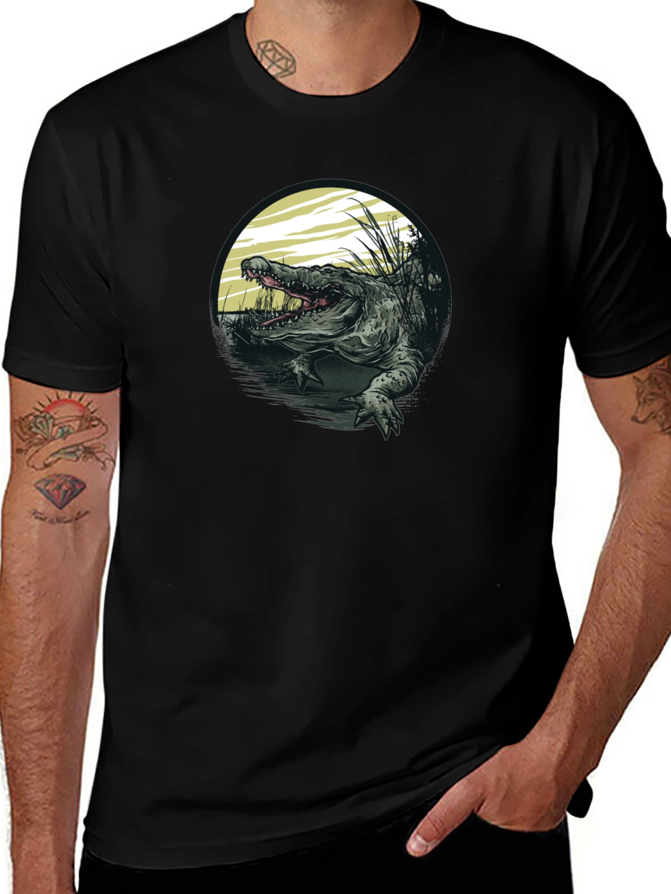 Crocodile Swamp Graphic Tee - Bold Black T-Shirt