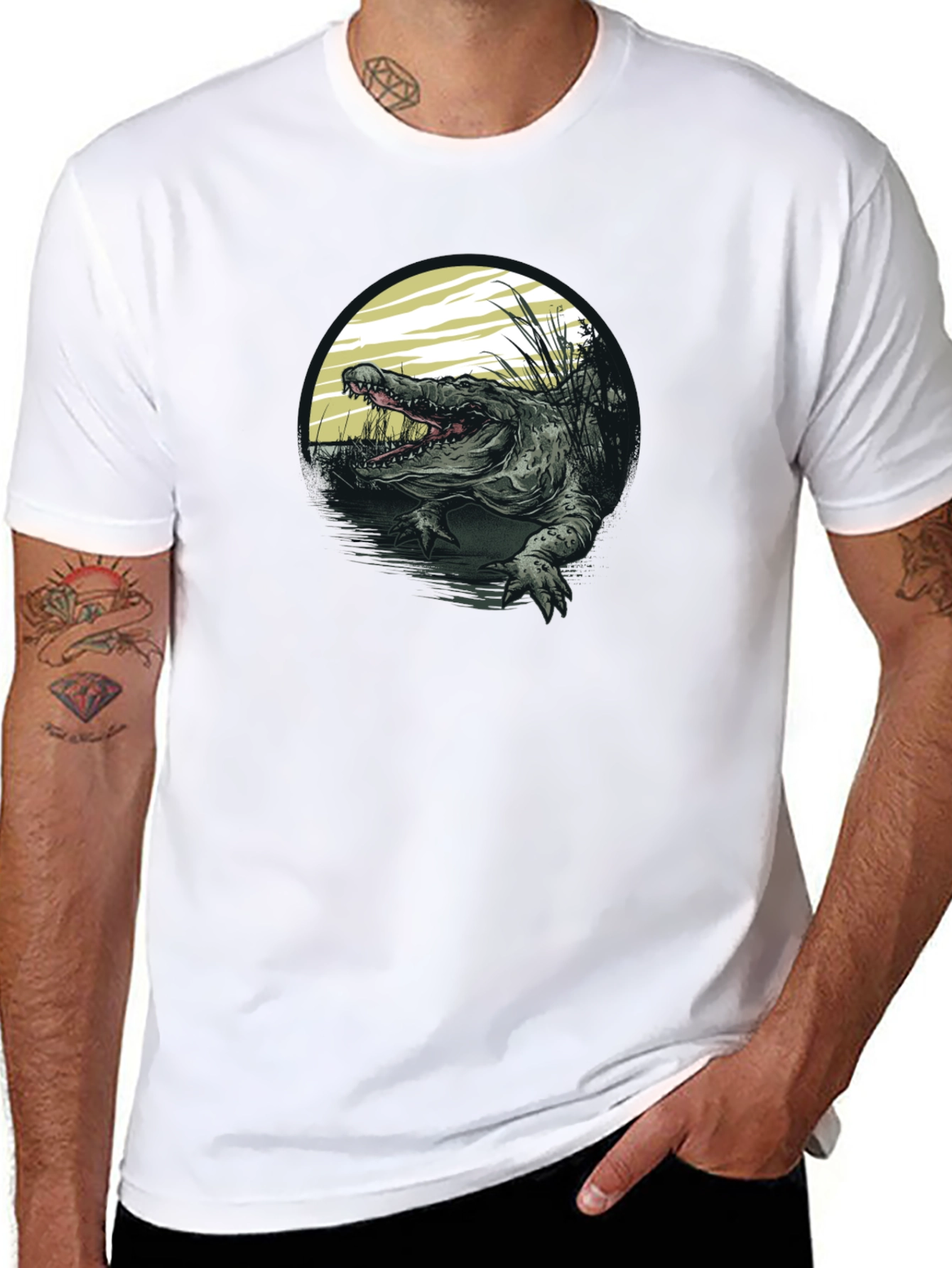 Crocodile Swamp Graphic Tee - Bold Black T-Shirt
