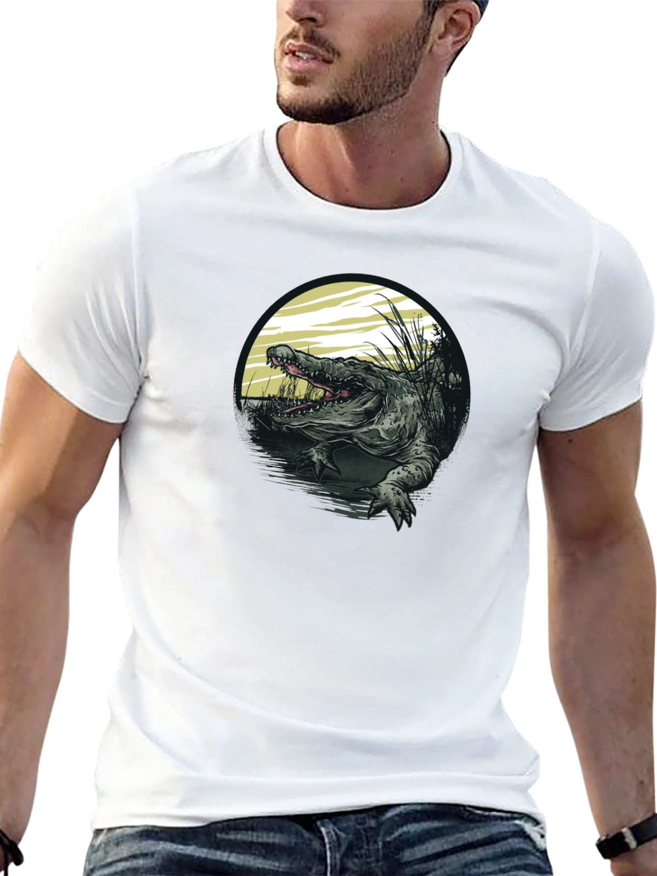 Crocodile Swamp Graphic Tee - Bold Black T-Shirt