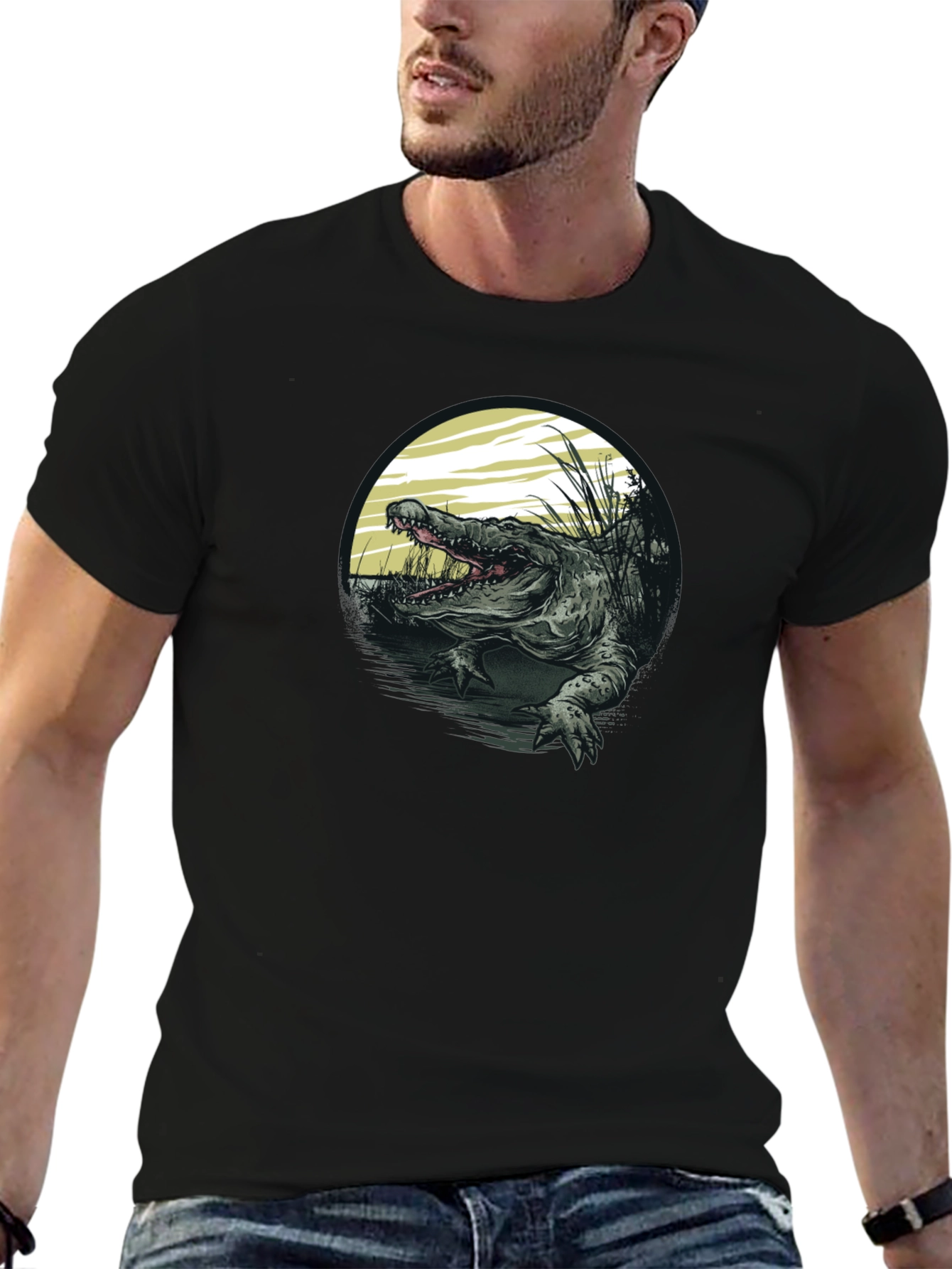 Crocodile Swamp Graphic Tee - Bold Black T-Shirt