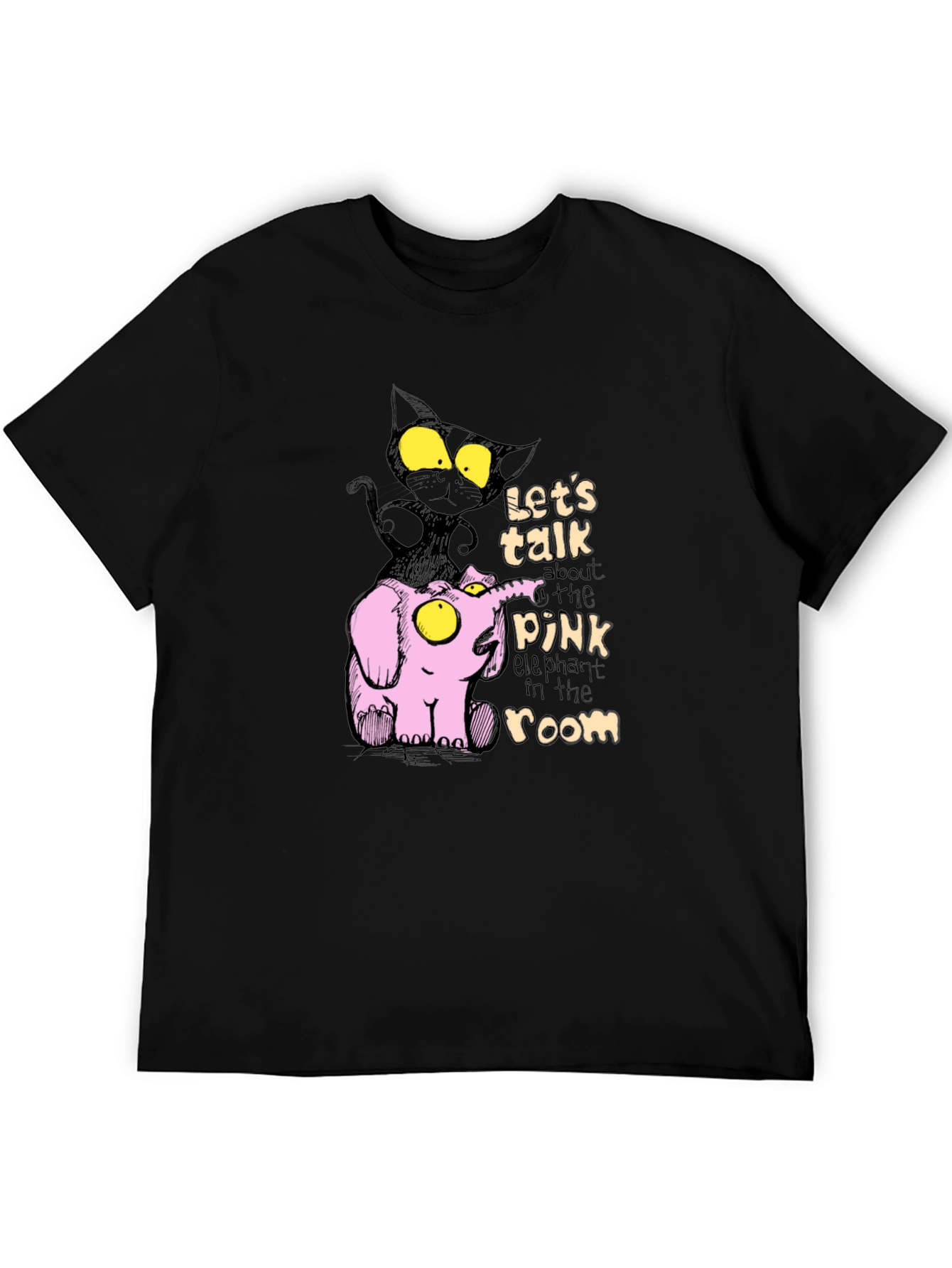 Pink Elephant & Black Cat Graphic T-Shirt