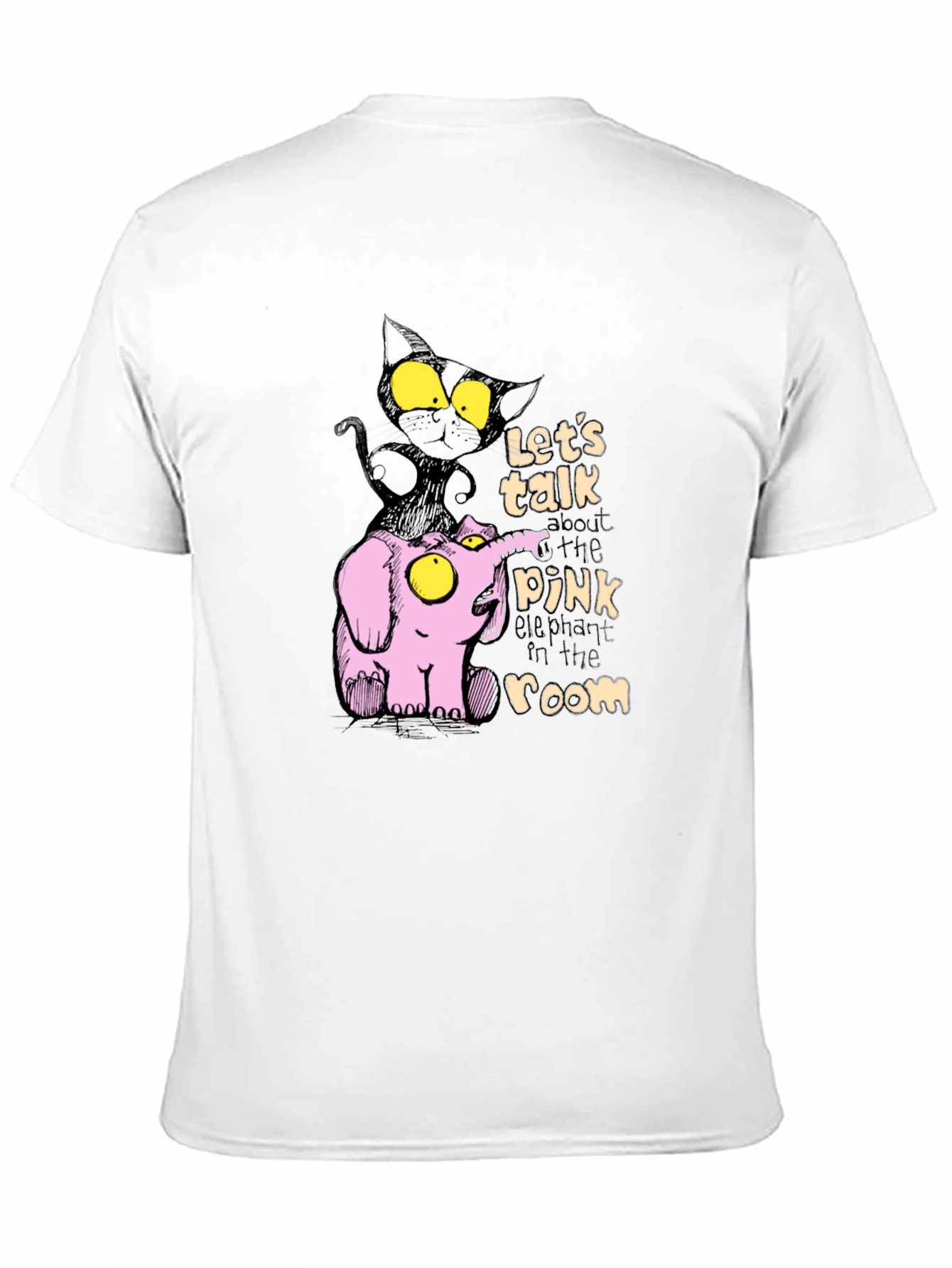 Pink Elephant & Black Cat Graphic T-Shirt