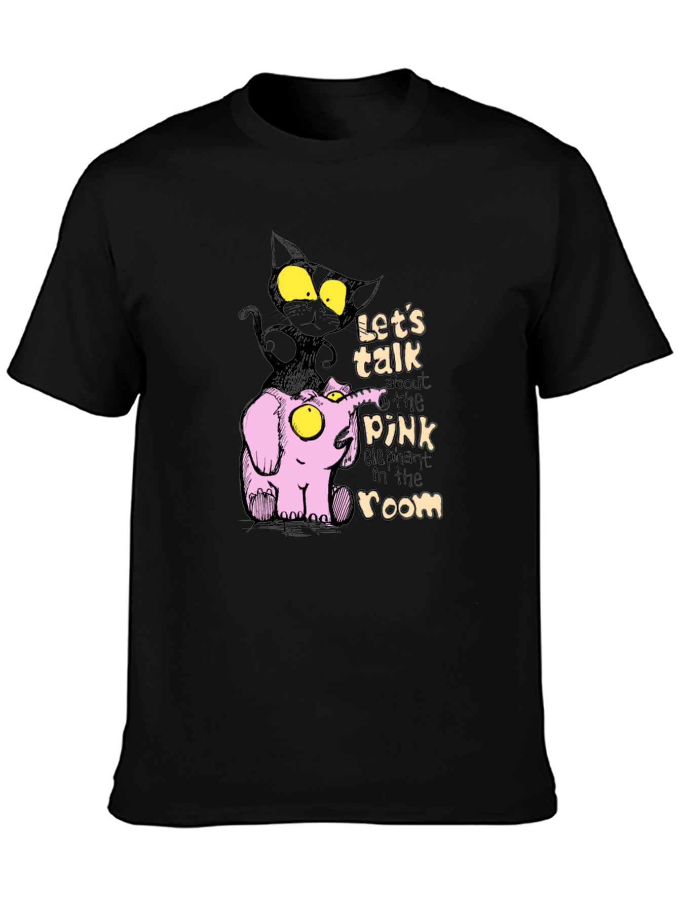 Pink Elephant & Black Cat Graphic T-Shirt