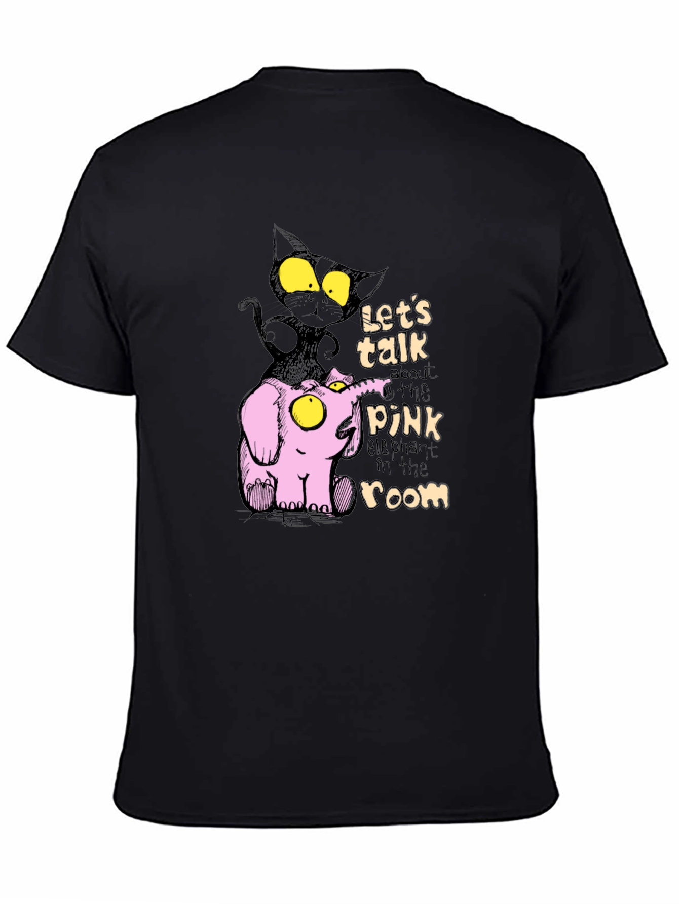 Pink Elephant & Black Cat Graphic T-Shirt