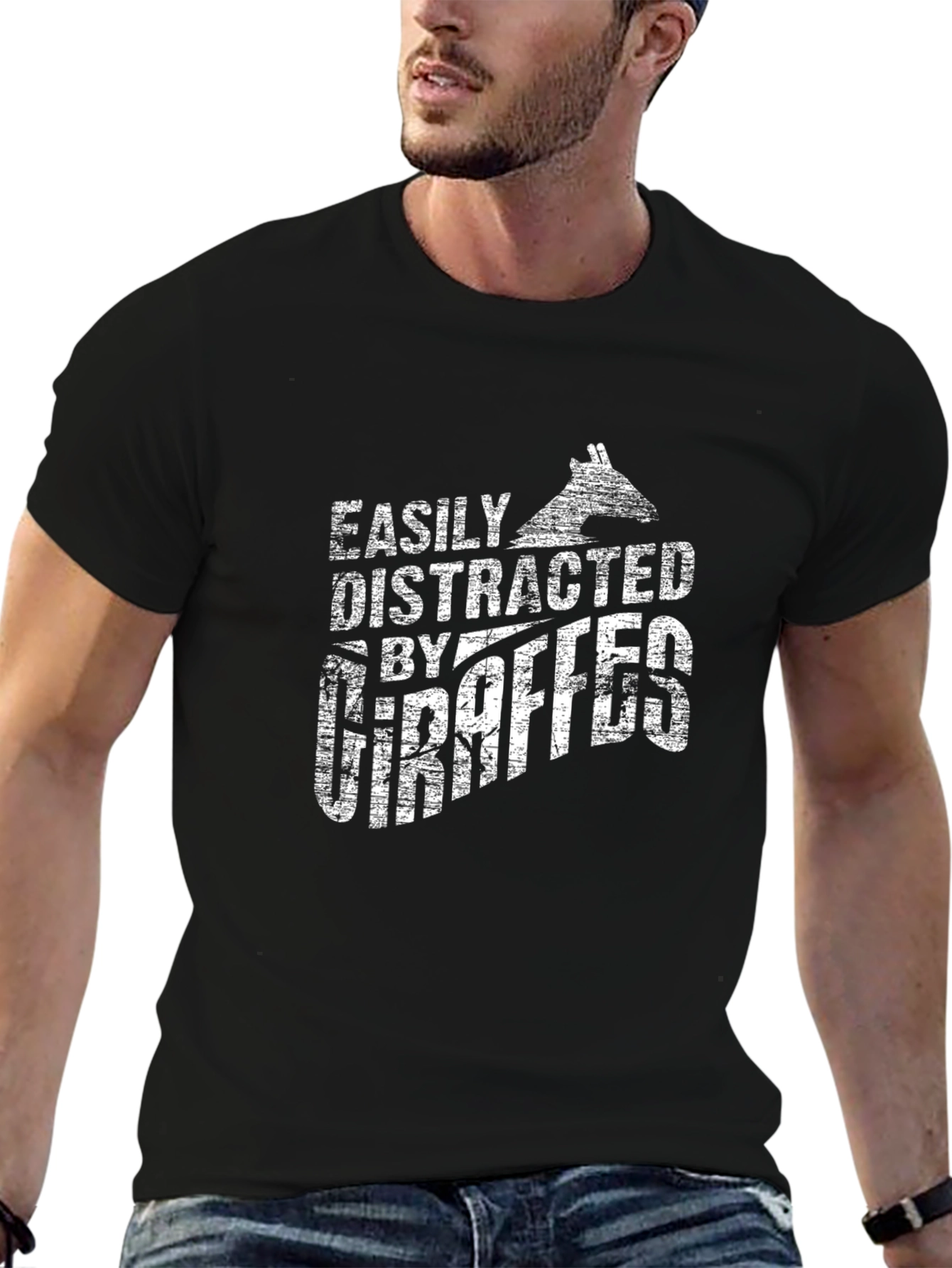 Easily Distracted by Giraffes Graphic Tee - Black