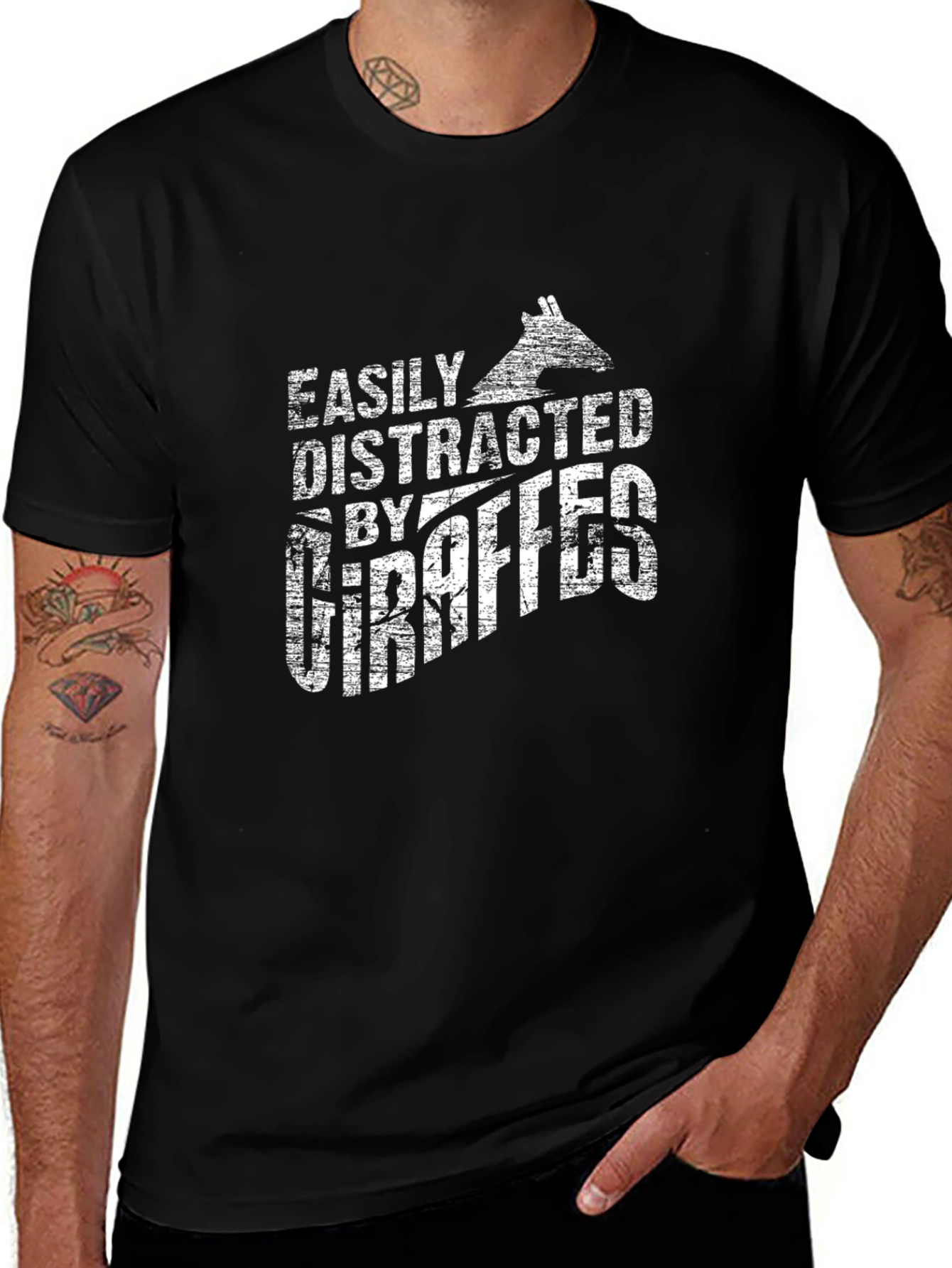 Easily Distracted by Giraffes Graphic Tee - Black