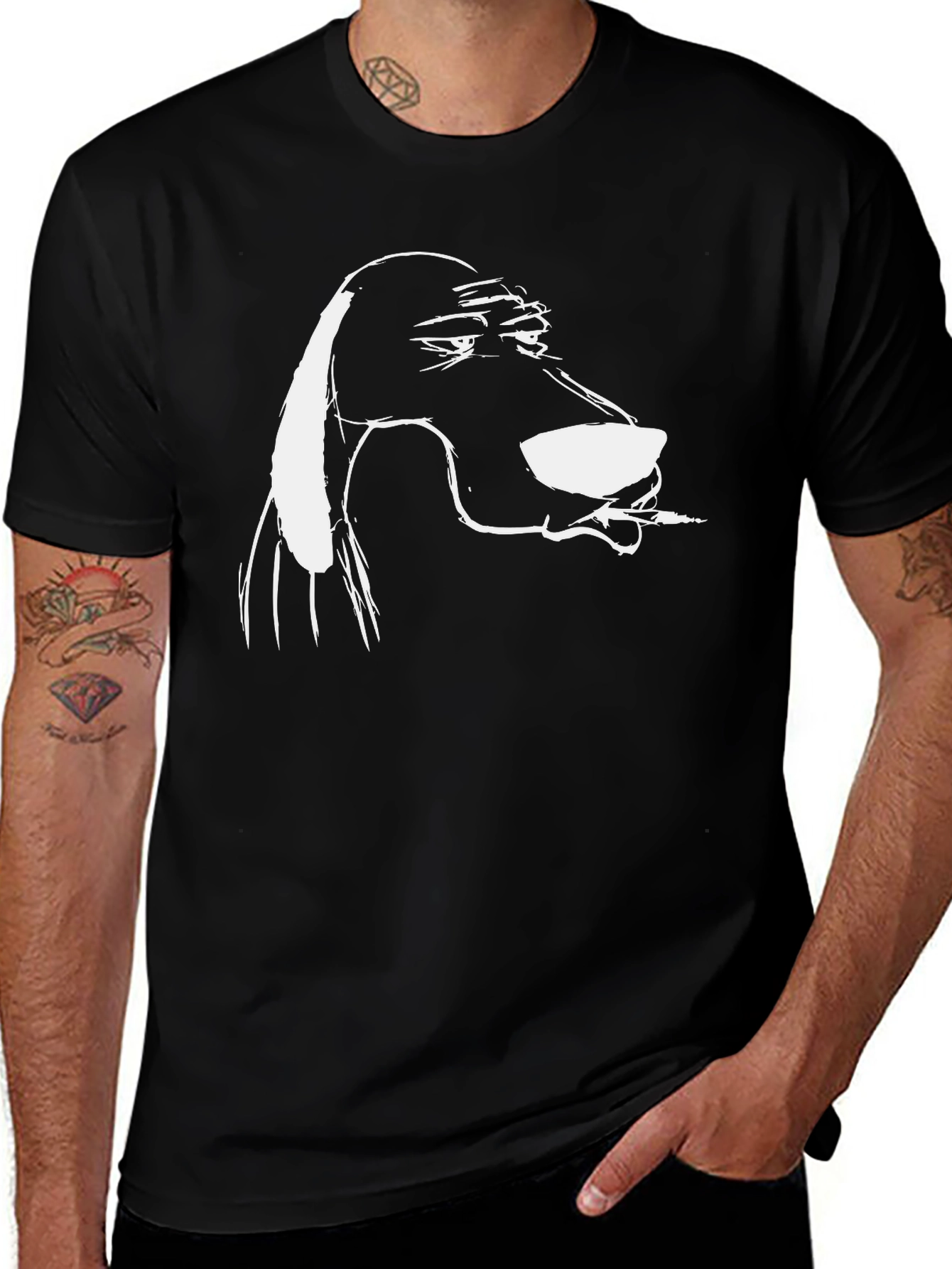 Cool Dog Cartoon Tee - Black Cotton Blend