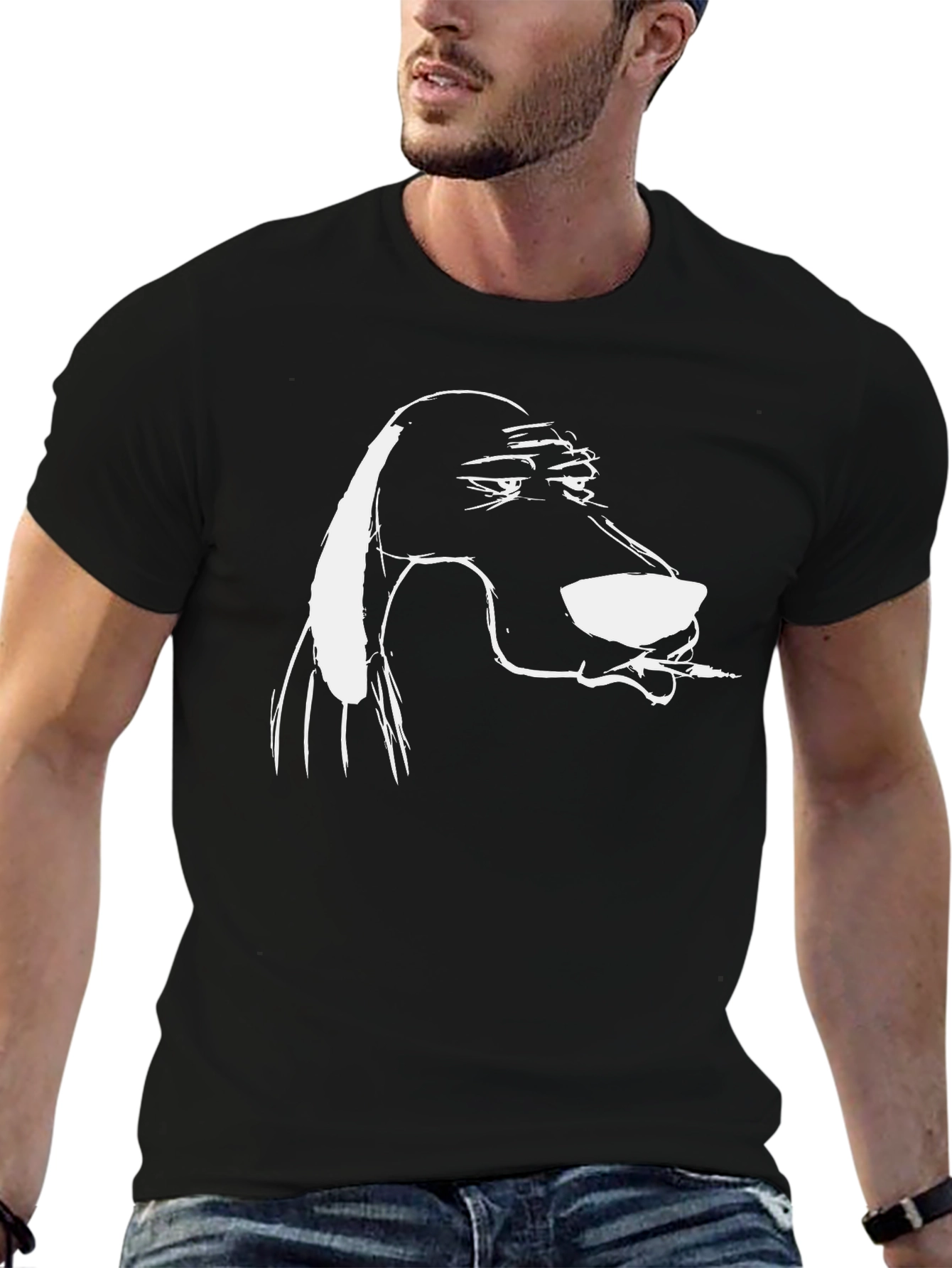 Cool Dog Cartoon Tee - Black Cotton Blend