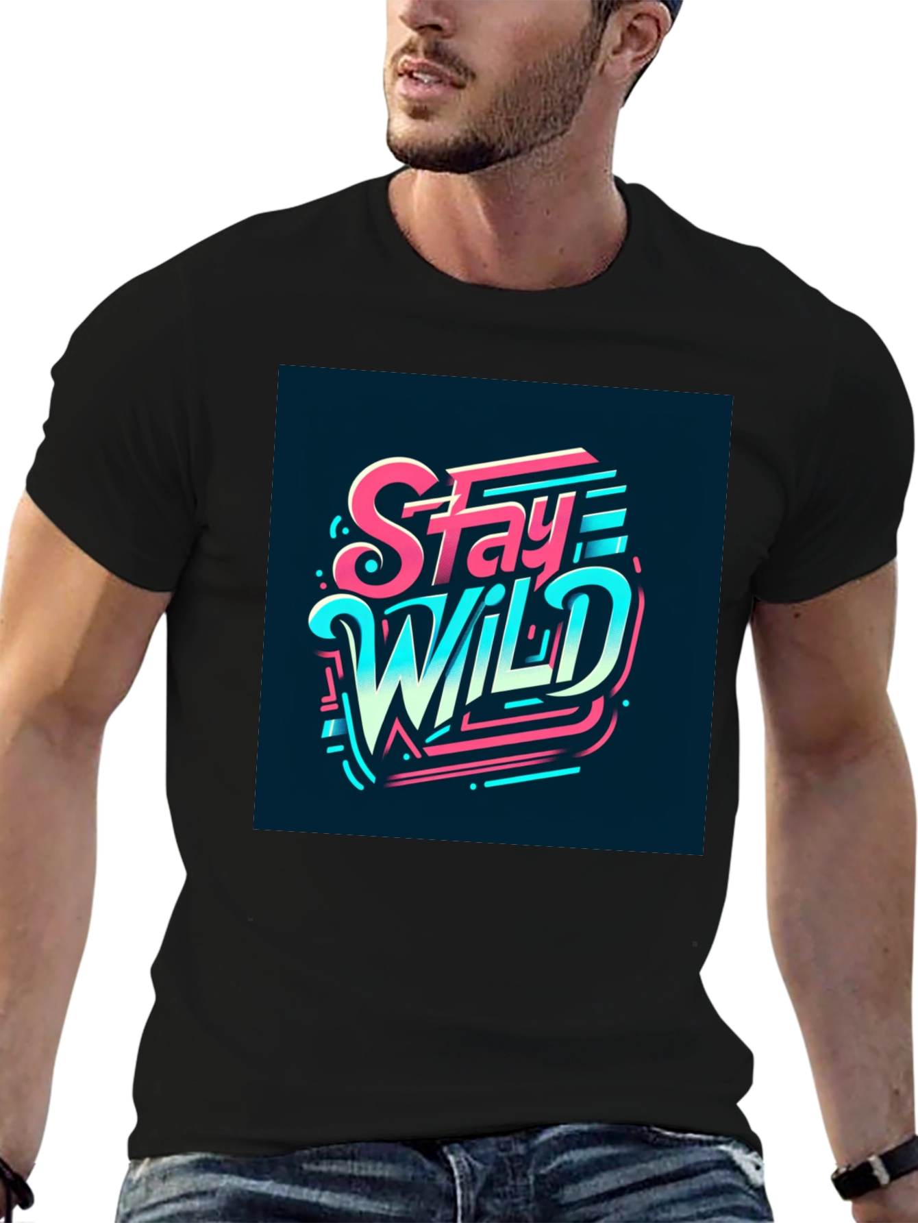 Stay Wild Graphic Print Black T-Shirt